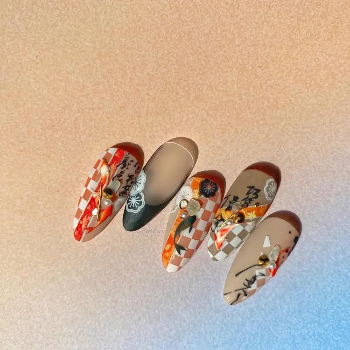 Red Koi Fish Nail Art Sticker Decals Lucky Goldfish 5D Embossed Nail Decals Self-Adhesive Chinese Style Nail Art Accessories Cut