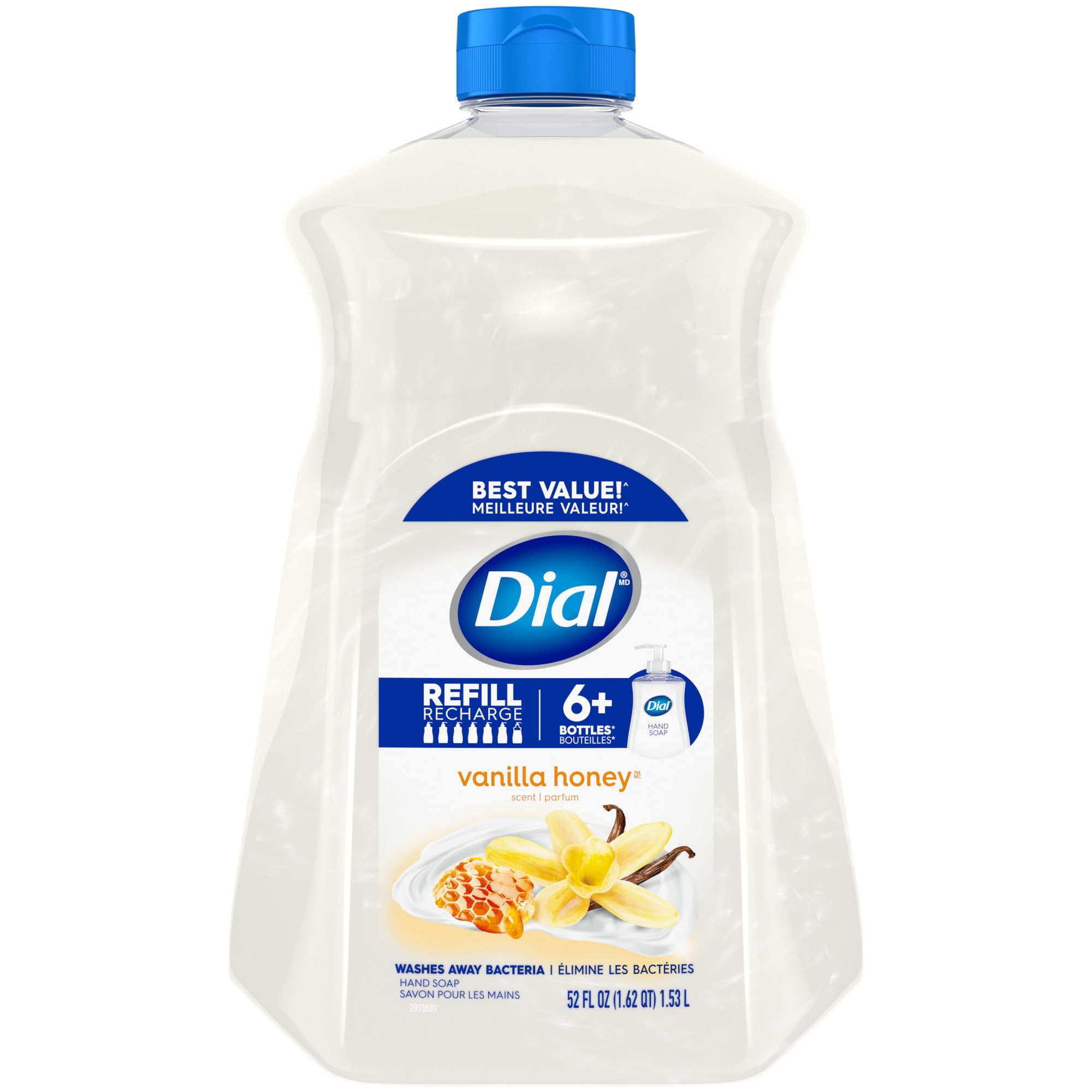 Dial Liquid Hand Soap Refill, Vanilla Honey, 52 fl oz (Pack of 3)