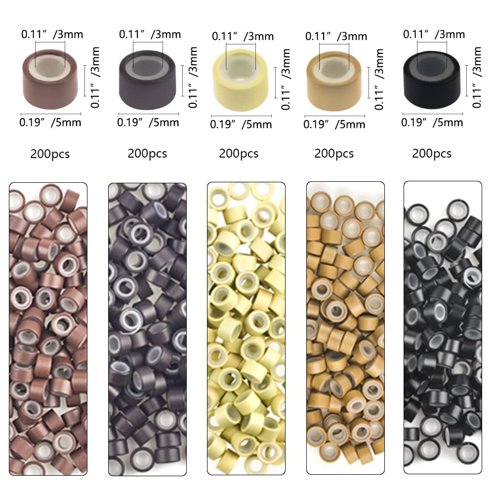 XINMEIWEN Hair Extension Kit Pulling Hook Bead Device Tool Kits and 1000 Pieces Silicone Lined Micro Rings for Professional Hair