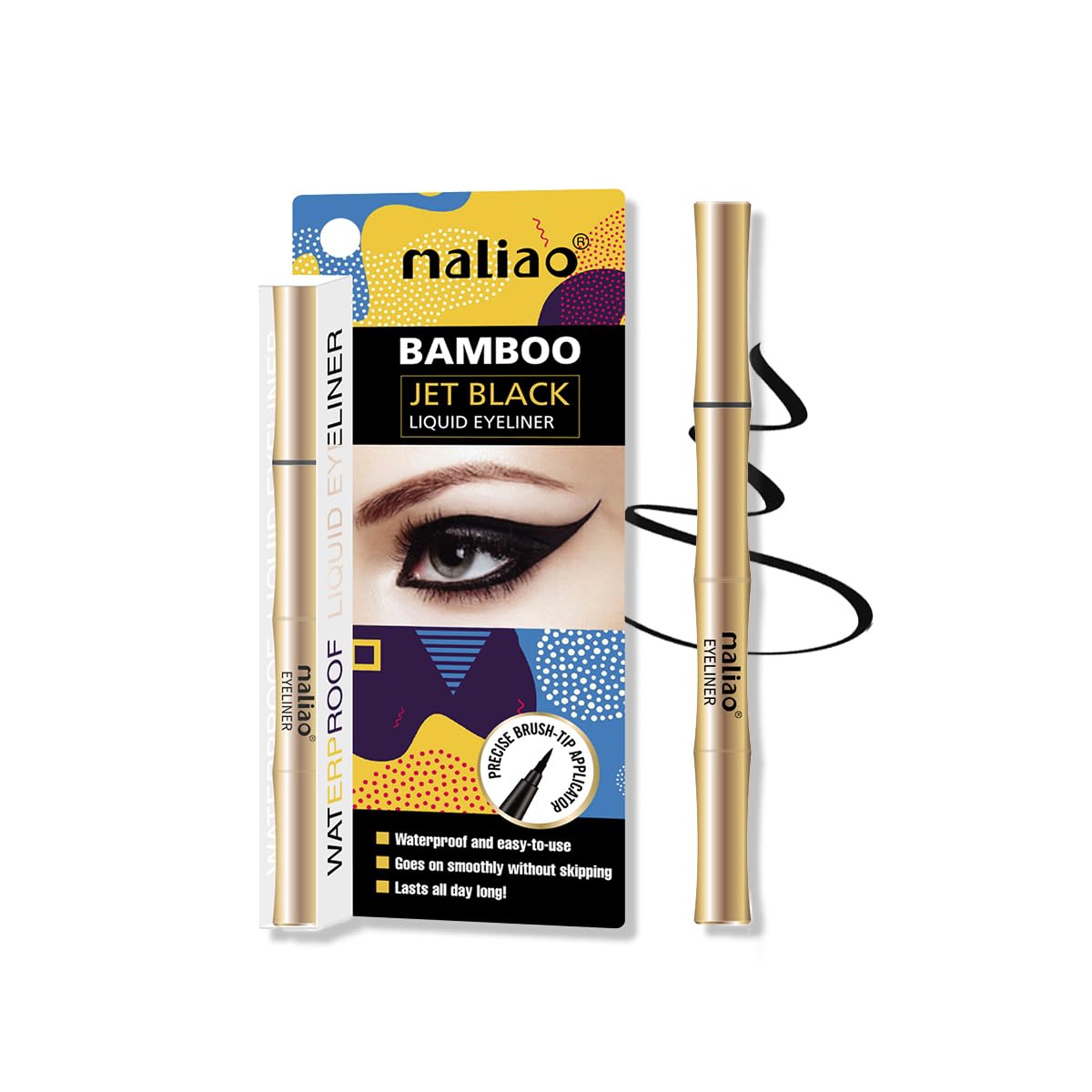 Maliao Bamboo Jet Black Liquid Eyeliner | Waterproof & SmudgeProof | UltraFine Tip For Precision | LongLasting Matte Finish |