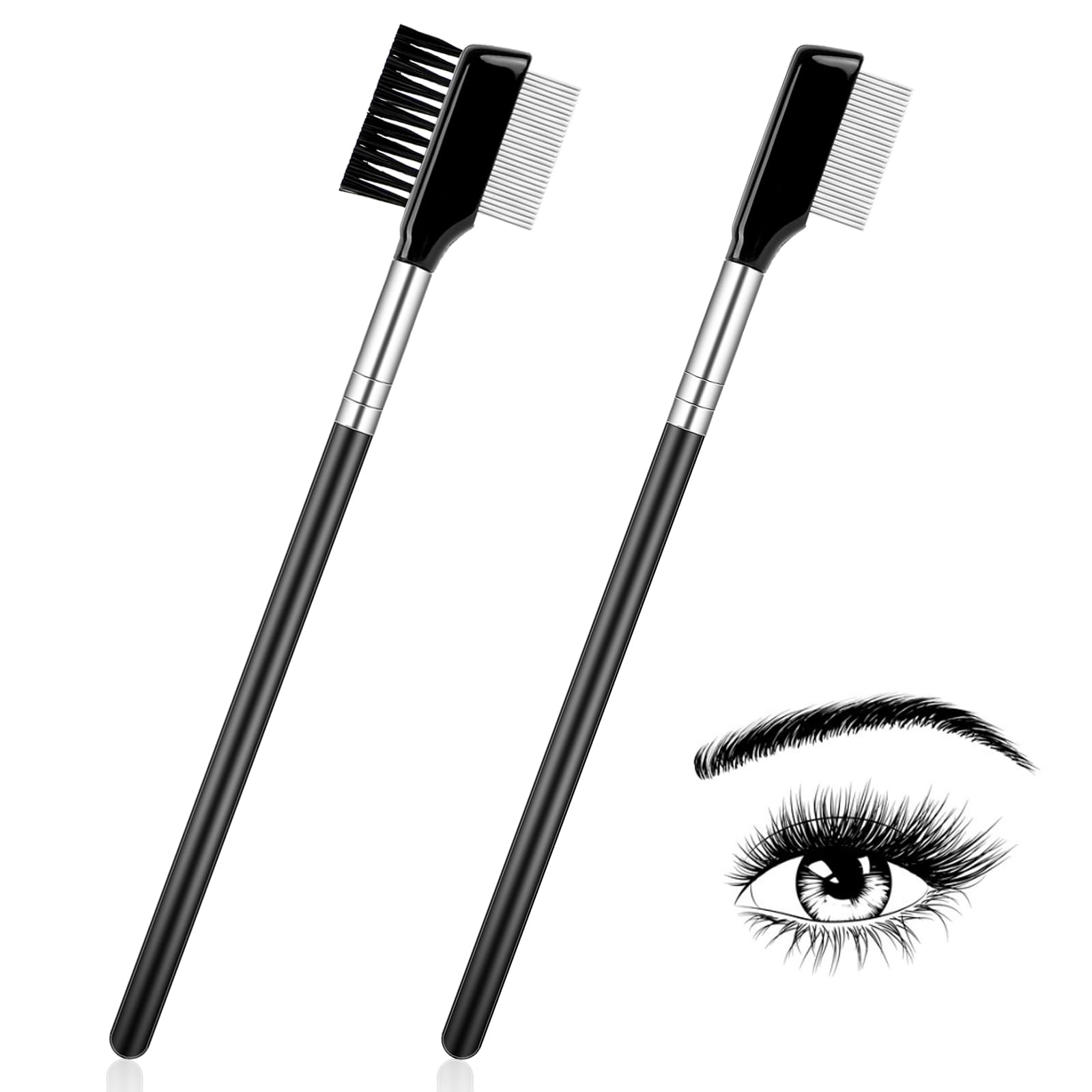 2 Packs Metal Eyelash Combs, Eyebrow Brush Comb Eyelash Separator Tool Eyebrow Eyelashes Brush Makeup Tools for Eyelashes Extens