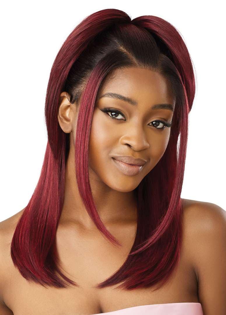 Outre Airtied 100% Fully Hand-Tied Wig - Human Hair Blend - Sleek Yaki 20 (DARK BROWN 2)