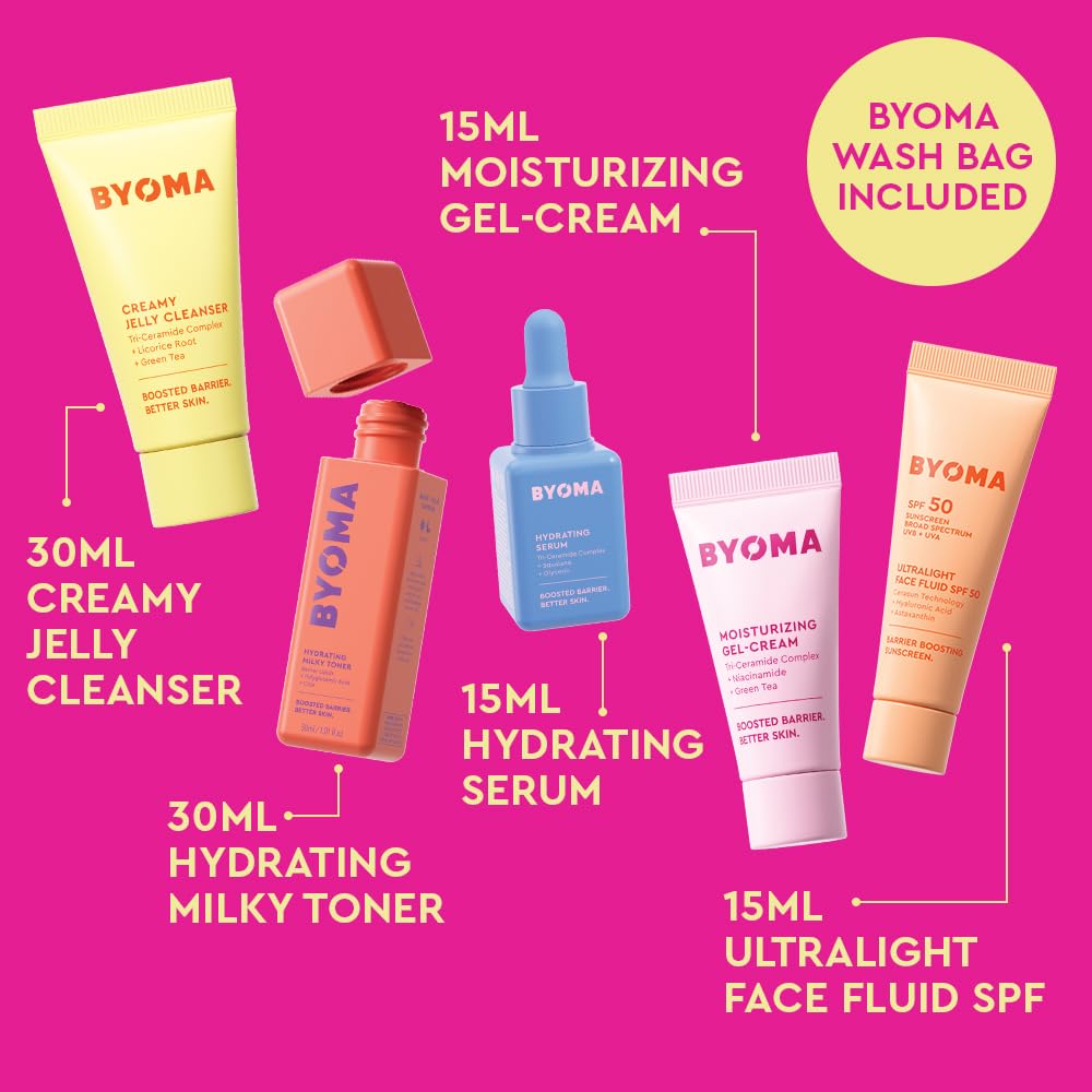 BYOMA Universal Skincare Heroes (5-Piece Kit) - Skincare Gift Set with Jelly Cleanser, Milky Toner, Hydrating Serum, Gel Cream &