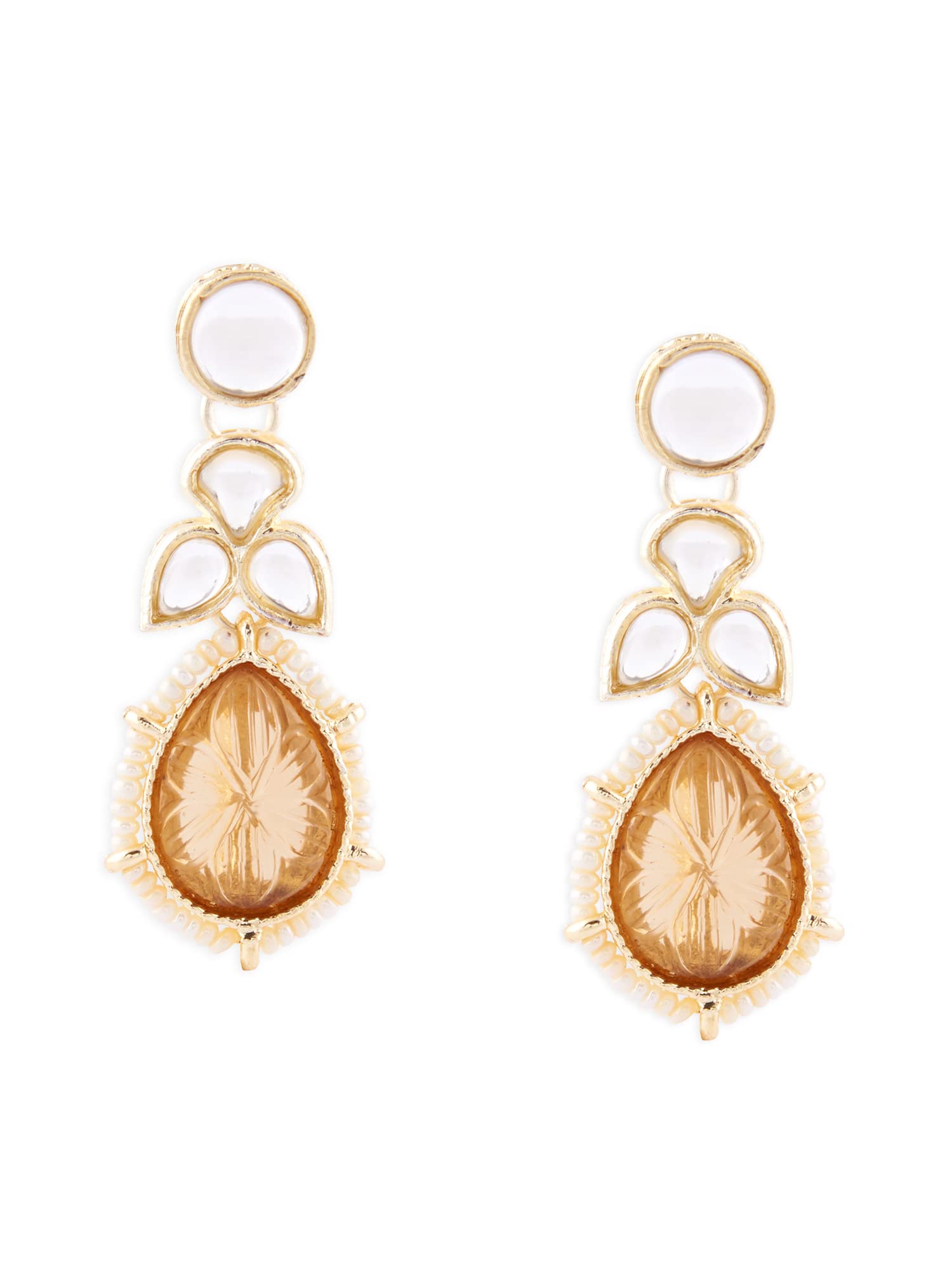 Zaveri Pearls Yellow Stone Ethnic Kundan Drop Earring For WomenZpfk14823