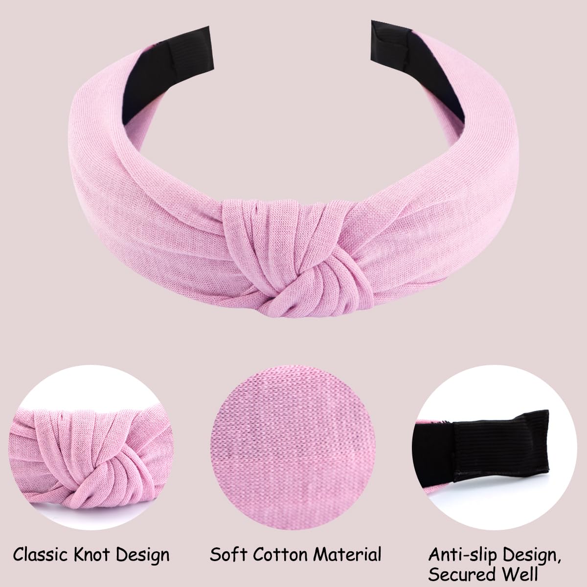 Tobatoba Pink 6Pcs Knotted Headband For Women Girls, Cotton Hair Accessories, Hair Styling, Securing Hair, Fashion Cute Headband