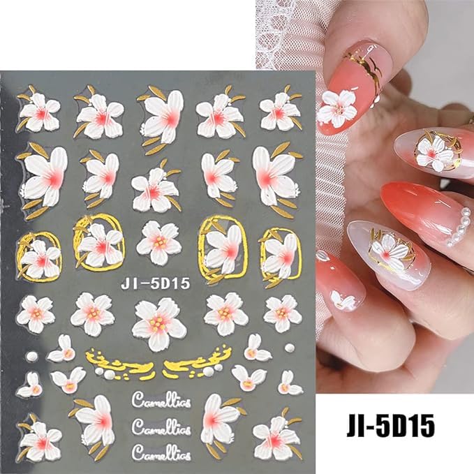 Votacos Flower Nail Art Stickers Decals 5D Embossed Nail Decals 6 Sheets Spring Summer Self-Adhesive Nail Supplies Accessories 3