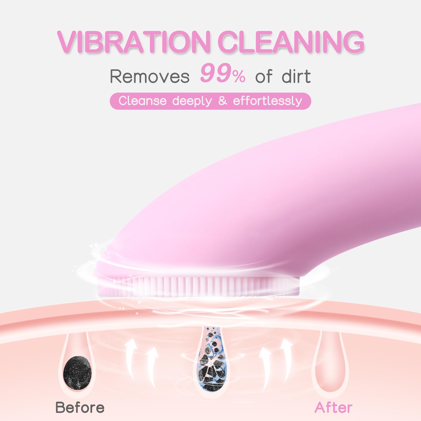 Pritech Silicone Face Scrubber, Rechargeable Facial Cleansing Brush With Heat Massage End, Vibrating Exfoliating Face Scrubber F