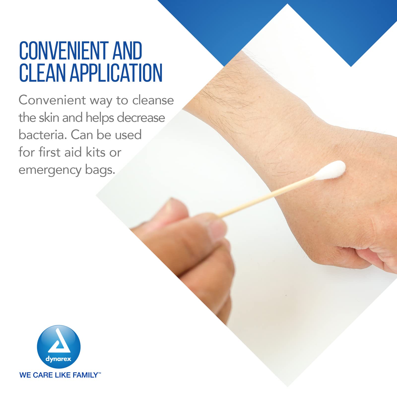 Dynarex 3-Inch Non-Sterile Cotton Tipped Applicators - Single-Use Wooden Cotton Tip Applicators For Wound Care, Hygiene, Makeup,