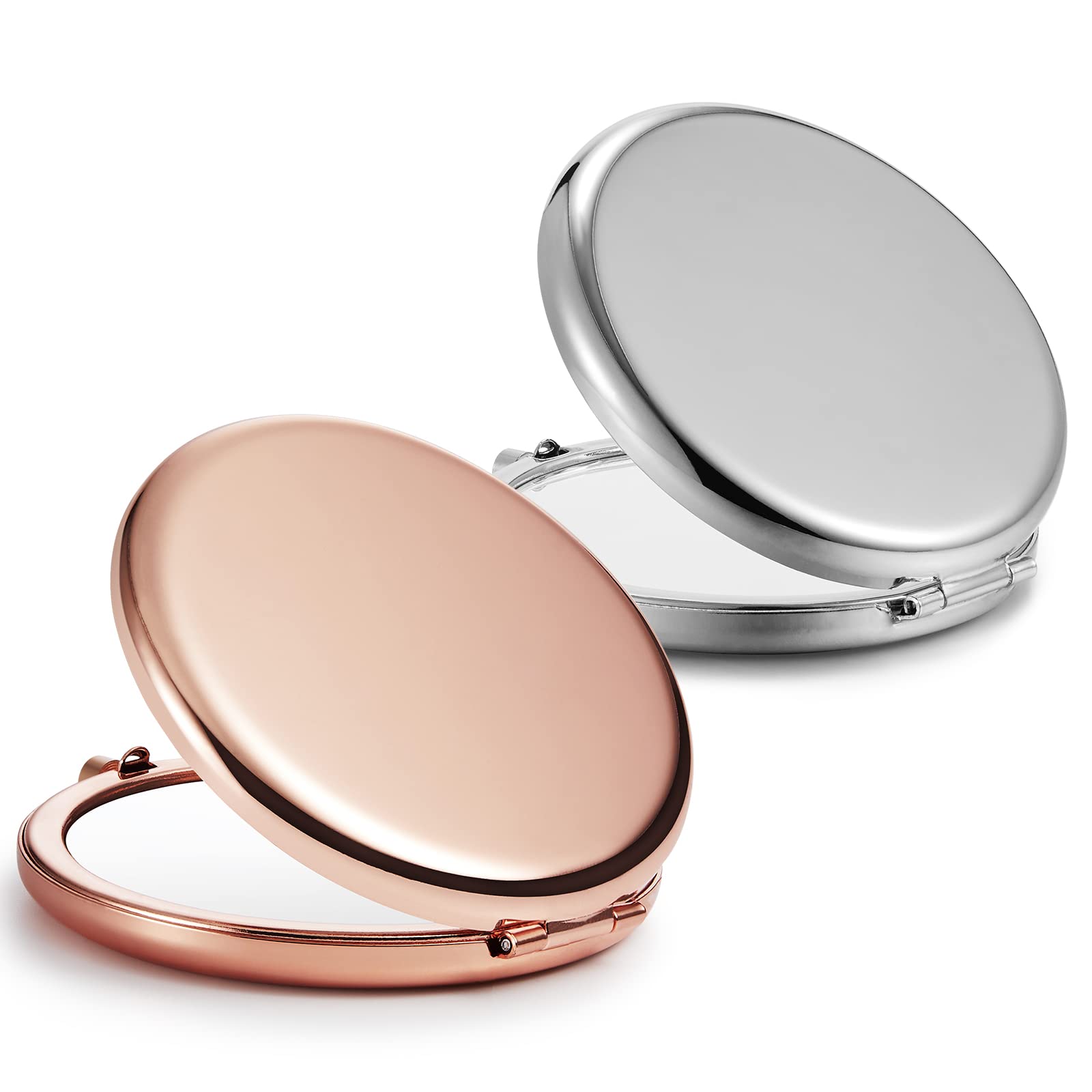 Getinbulk Compact Mirror Bulk, Set Of 2 Double-Sided 1X/2X Magnifying Purse Pocket Makeup Mirrors(Round, Rose Gold And Silver)