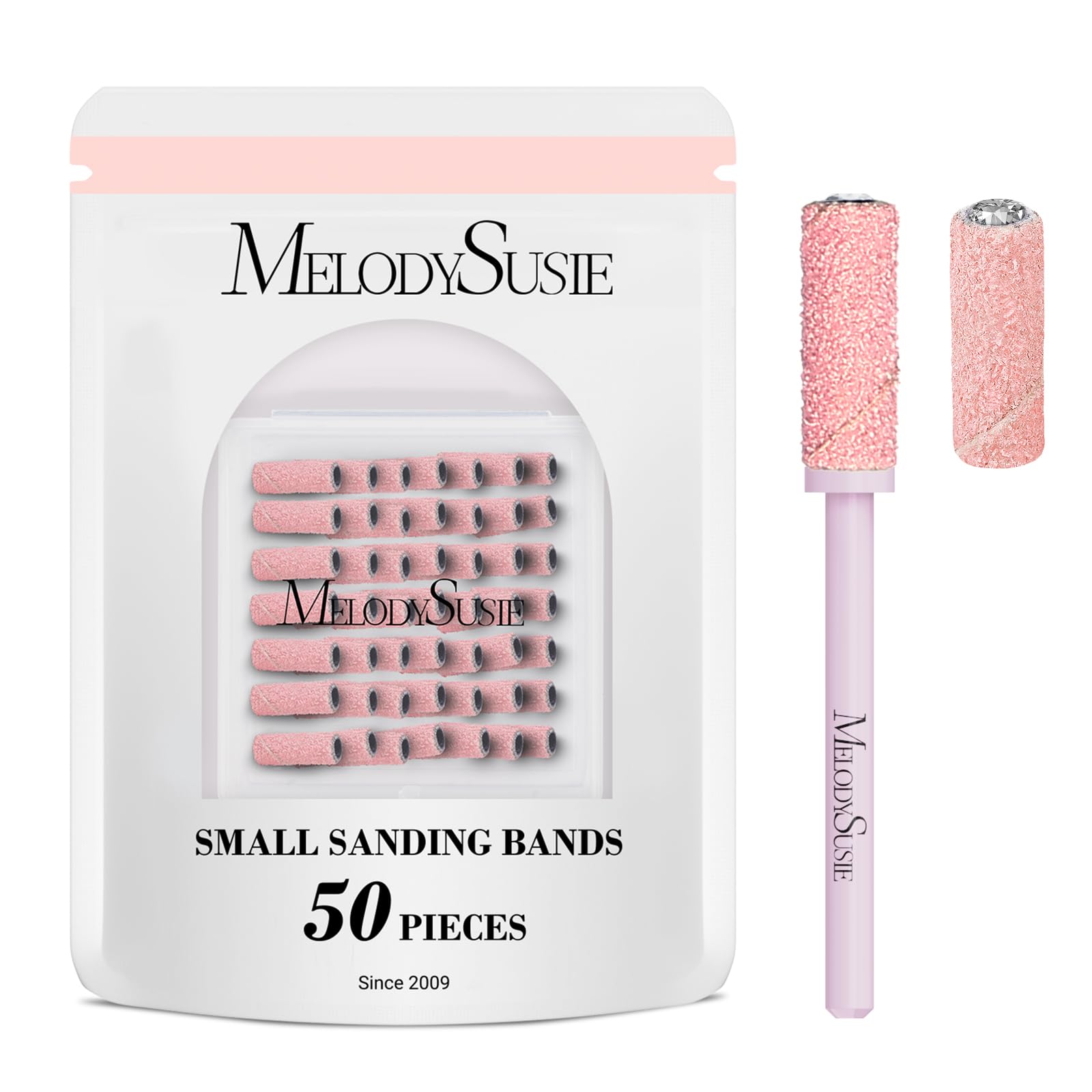 MelodySusie 50 Pcs Nail Drill Bits Small Sanding Bands with 3.1mm Mandrel Bit, 120 Medium Grit Nail File for Acrylic Nails Gel M