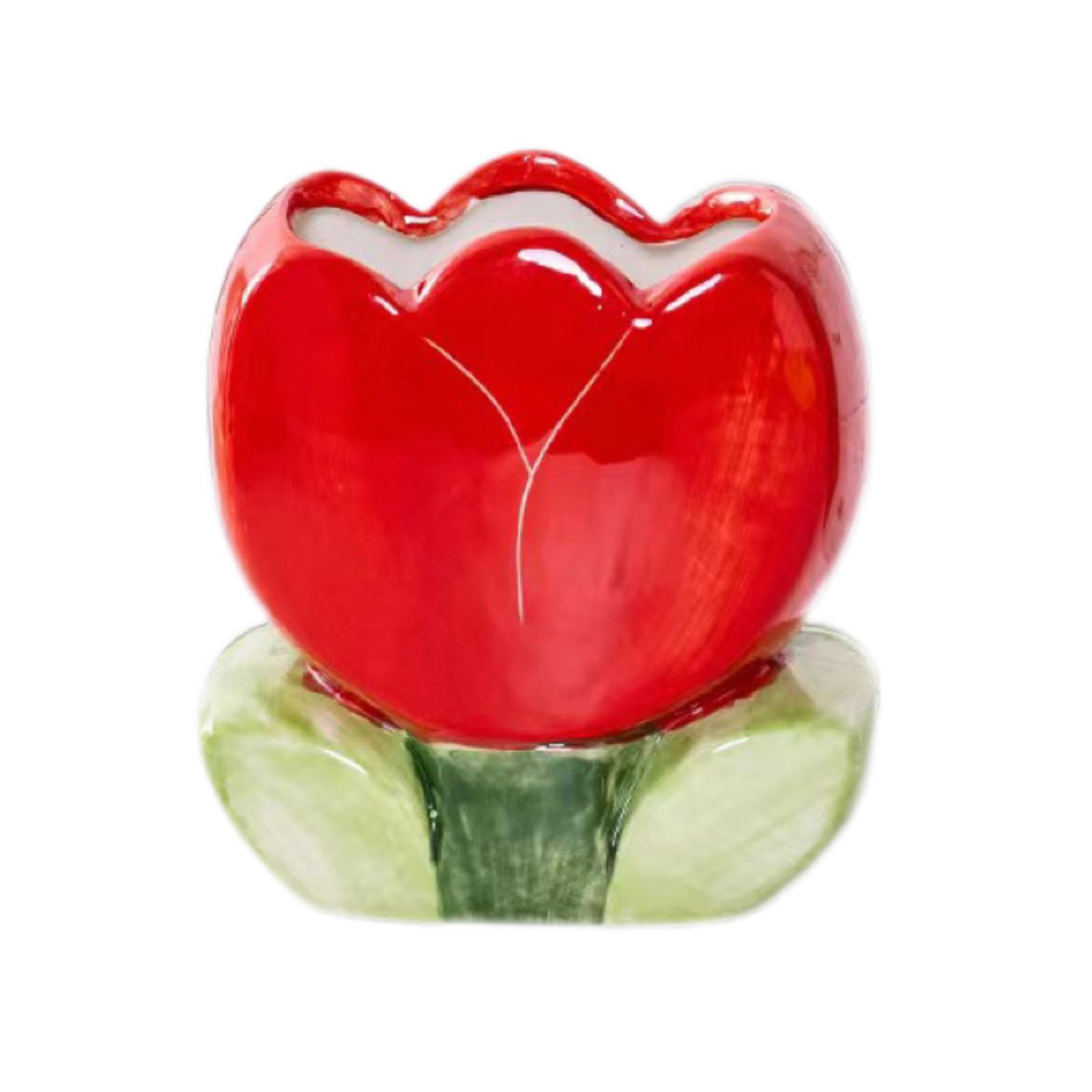TANG SONG Ceramic Tulip Make up Brush Holder Flower Cosmetic Storage Box Pen and Pencil Holder Desktop Organizer (Red)