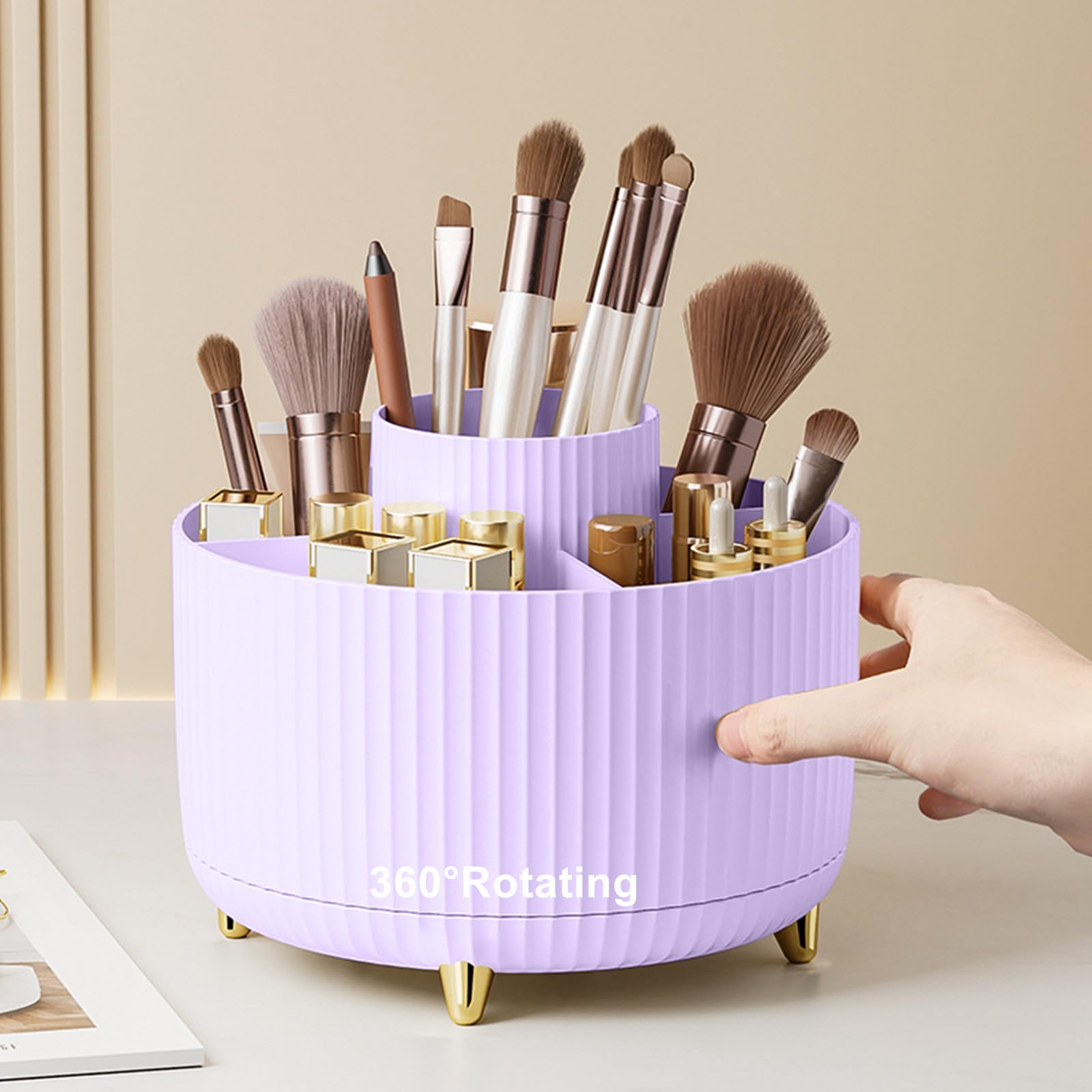360 Degree Rotating Makeup Brush Holder Organizer Detachable Design 5 Slot Make up Brushes Cup for Cosmetics and Pencil Pen Orga