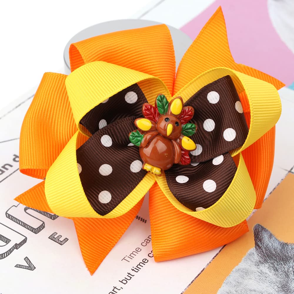 Thanksgiving Turkey Hair Bow Clips Toddler Girls Kids Glitter Large Ribbon Alligator Barrettes Cute Fall Festival Hair Decor Acc