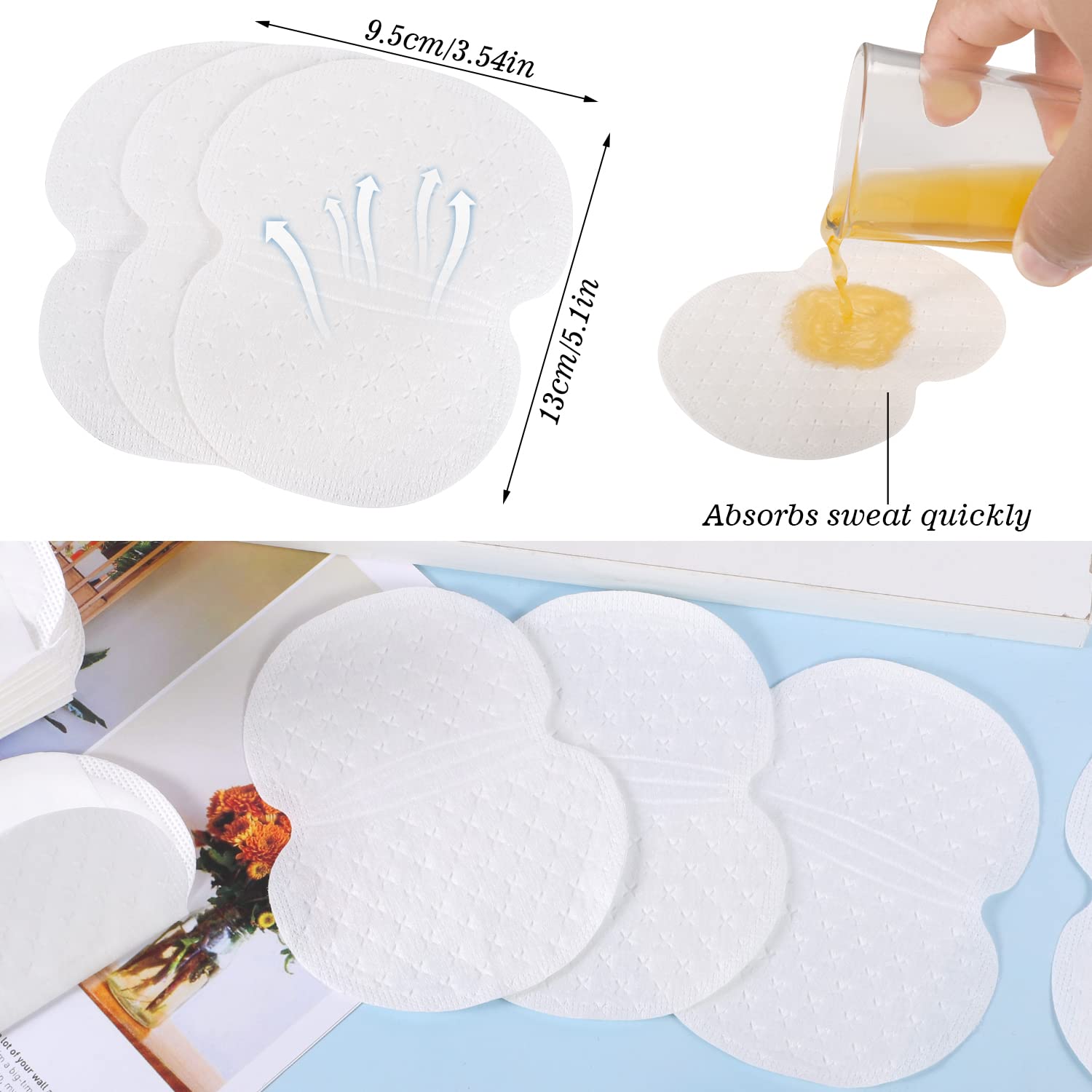 BESARME 100 Pcs Underarm Sweat Pads, Disposable Armpit Shields, Comfortable Protection (5.1 x 3.54 inch) for Men and Women
