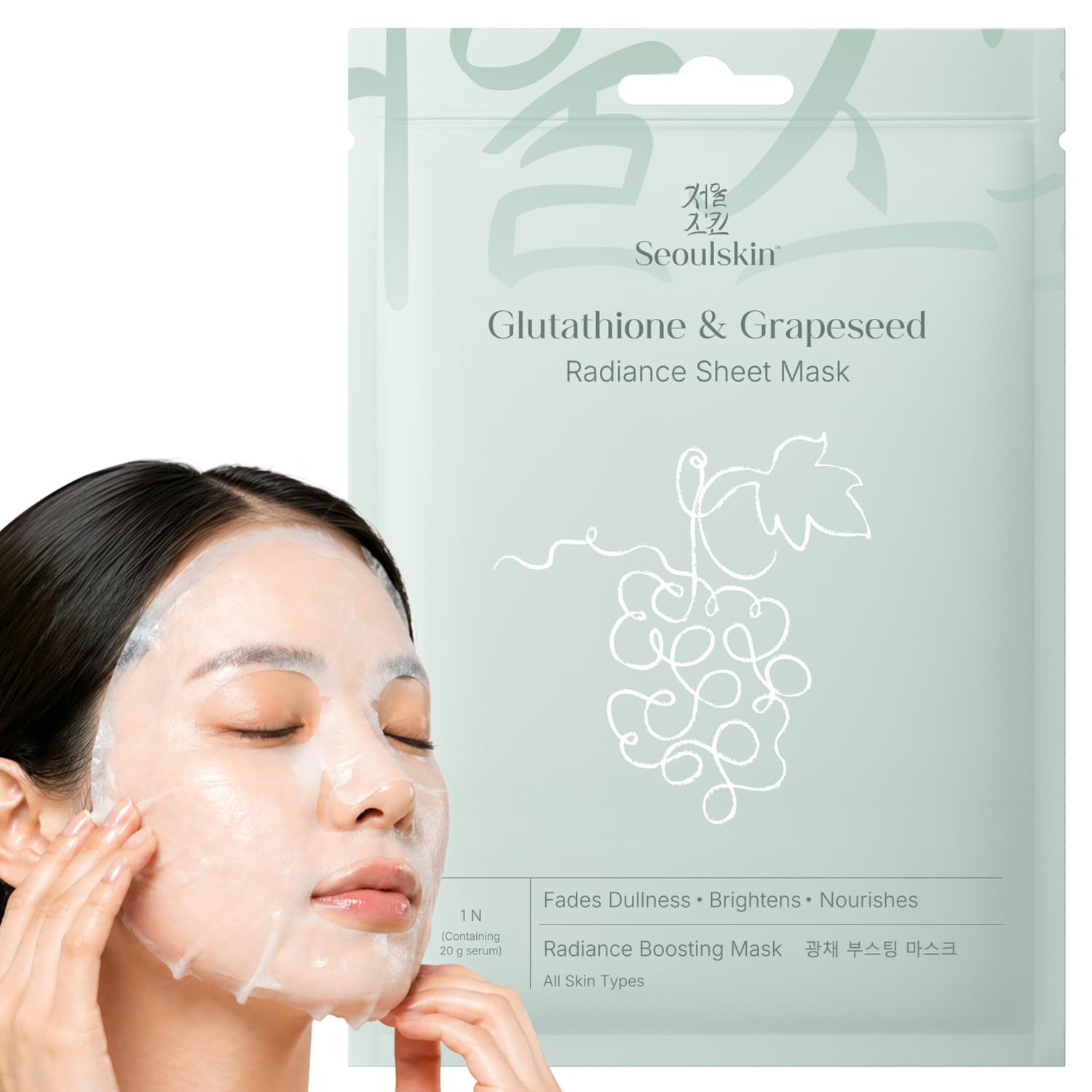 Seoulskin Glutathione & Grapeseed Radiance Sheet Mask For Glowing Skin | Face Sheet Mask For Hydration & Brightening | For All S