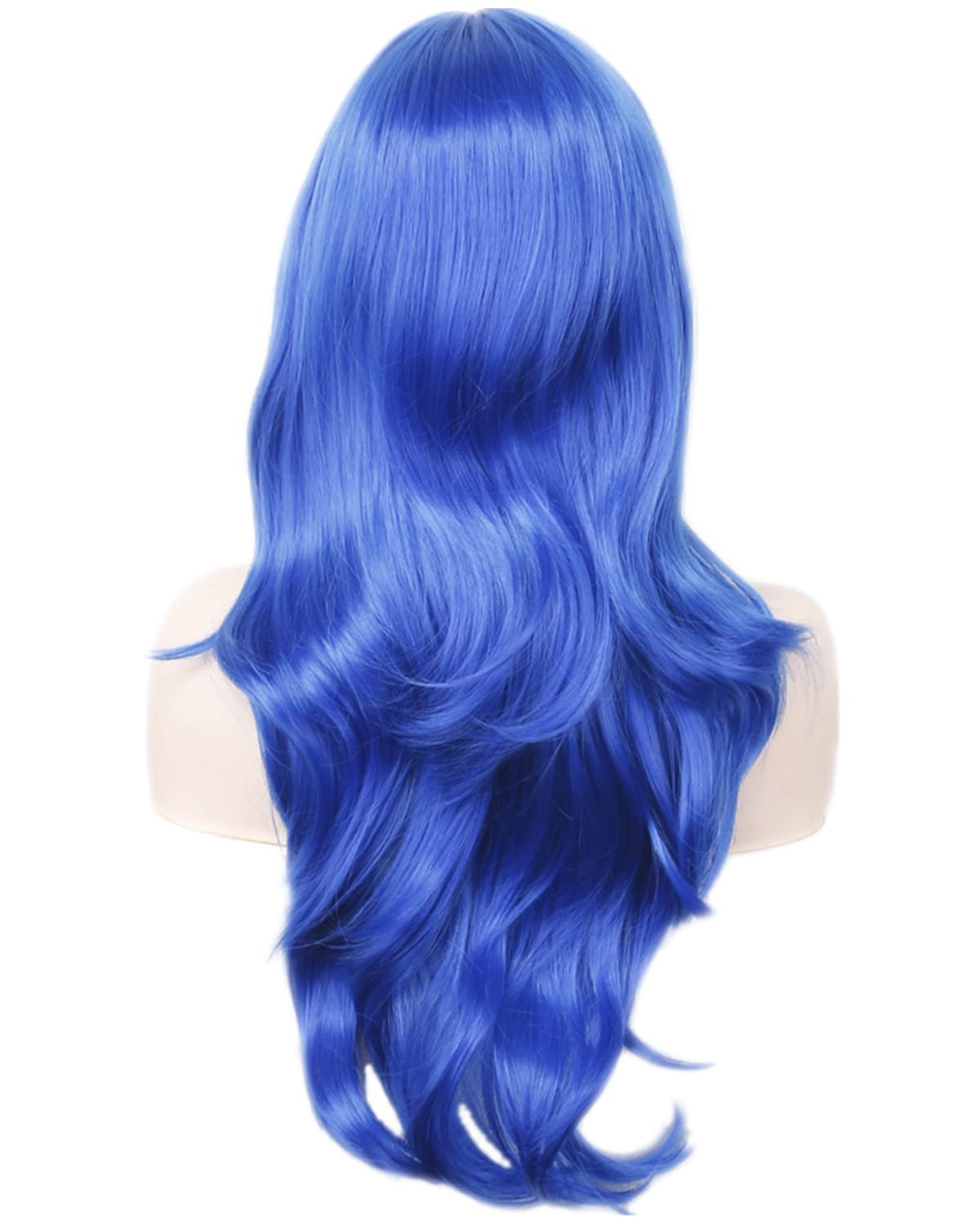 AneShe 28" Long Wavy Cosplay Wig for Women - Heat Resistant Blue Hair, Human & Synthetic Material