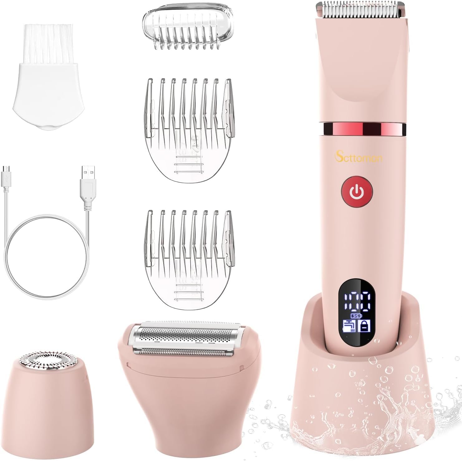 Scttomon 3-in-1 Electric Razor IPX7 Waterproof Bikini Trimmer Wet & Dry Use Painless Personal Trimmer Groomer for Ladies Face Bo
