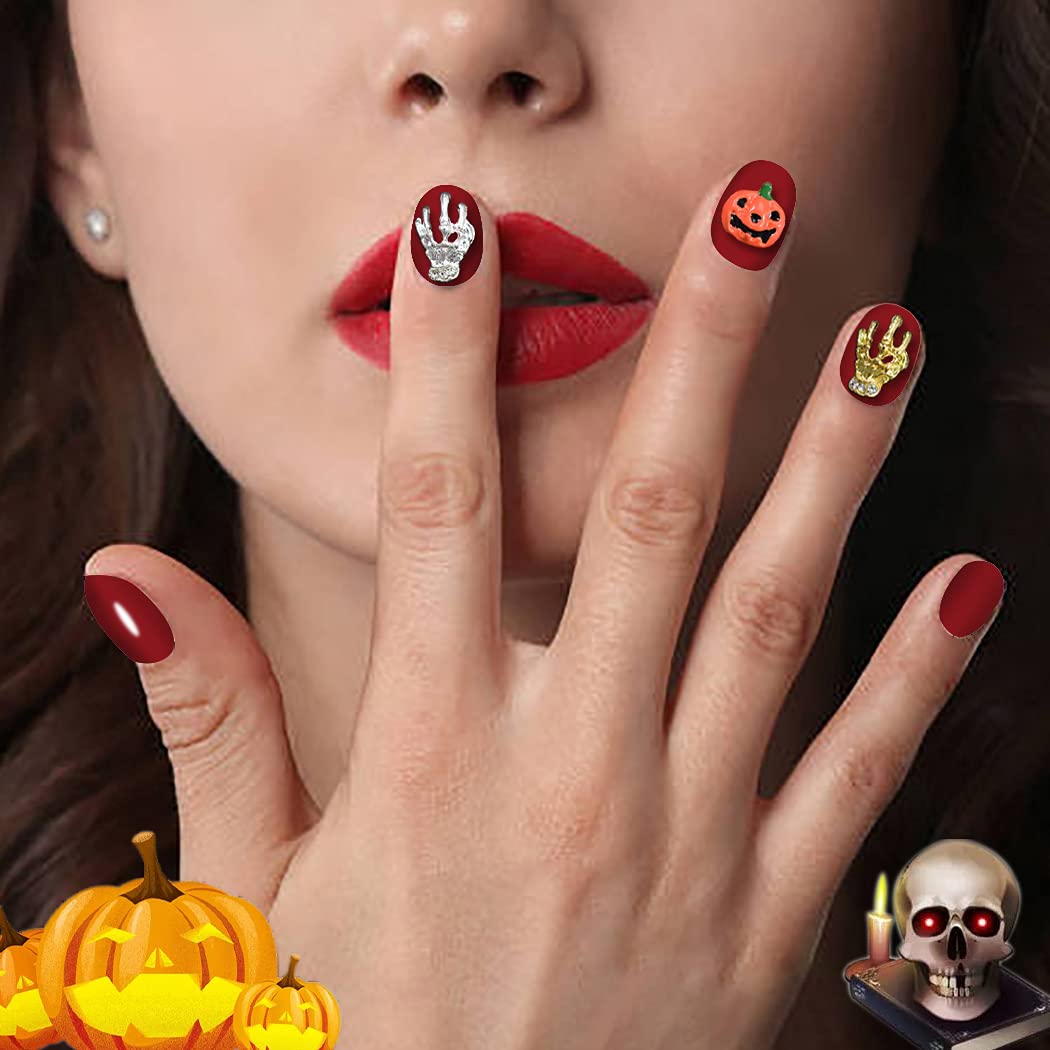 Wokoto 30Pcs Halloween Nail 3D Charms For Women Nails Metal Nail Charms For Acrylic Nails Bat Pumpkin Skull Hand Ghost Halloween