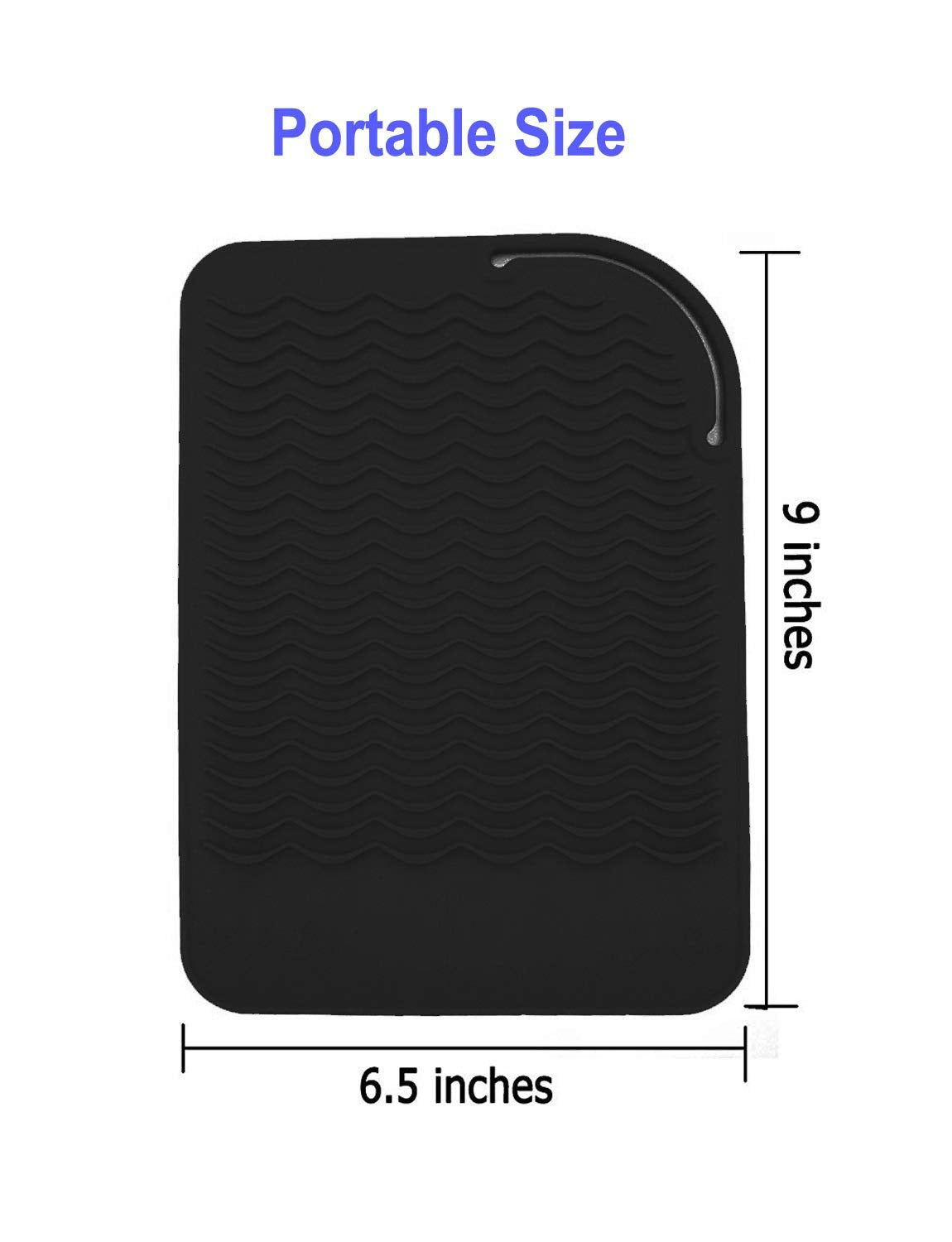 Heat Resistant Mat for Curling Iron, Flat Irons and Hair Straightener Hair Styling Tools 9 '' x 6.5 '', Food Grade Silicone, Bla