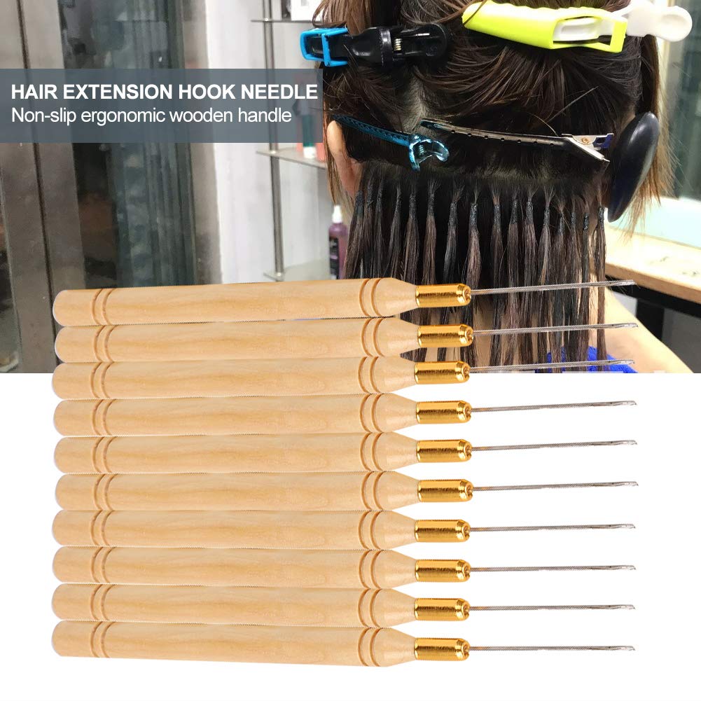 Hair Extension Hook Needle, 10Pcs Latch Hook Hair Tool Kits Hair Extensions Wig Tools Hair Extension Loop Needle Threader Pullin