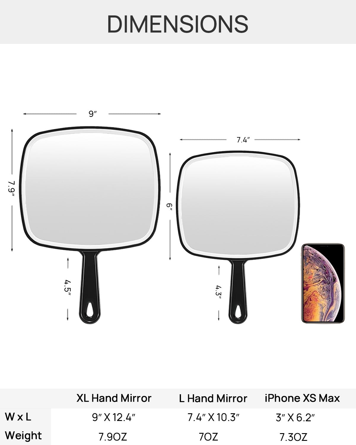 Omiro Hand Mirror, Extra Large Black Handheld Mirror With Handle,12.4'' L X 9'' W, Pack Of 3