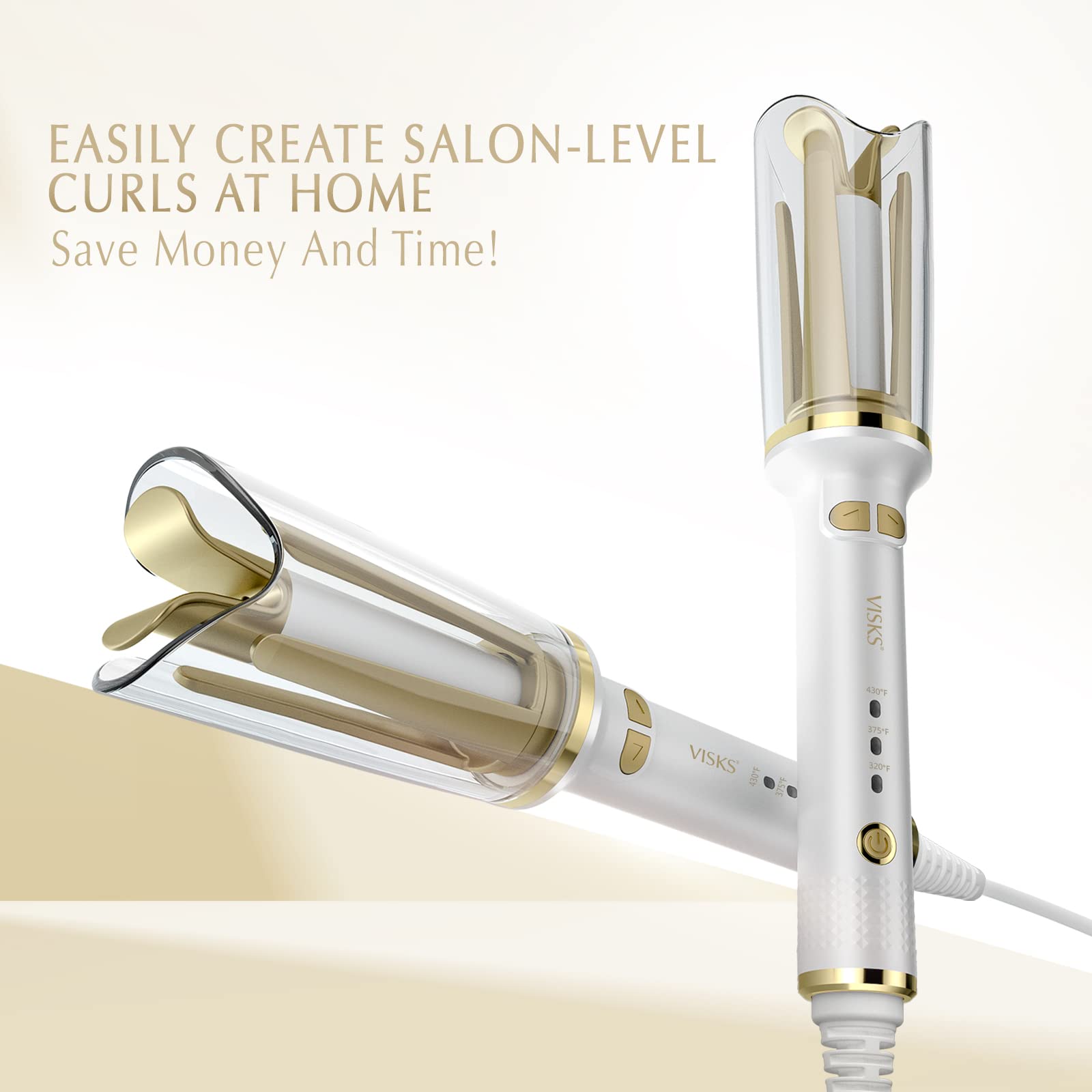 VISKS Auto Ceramic Hair Curler, Automatic Curling Iron with 1'' Barrel & 3 Heat Settings, Super Easy-to-use 1 inch Curling Iron,