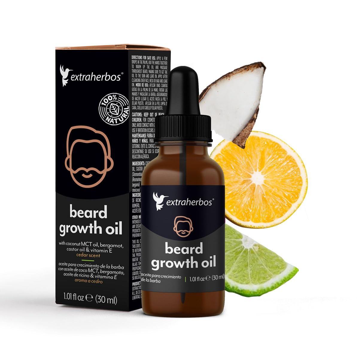 Extraherbos Hair Growth Oil  100% Natural and Organic with MCT Coconut, Bergamot, Vitamin E  Stimulates Thicker, Fuller Hair f