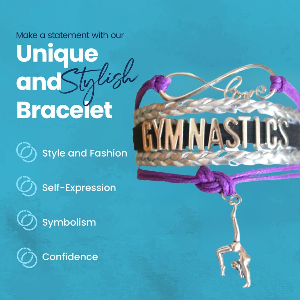 Gymnastics Charm Bracelet - Girls Infinity Bracelet - Gymnast Jewelry