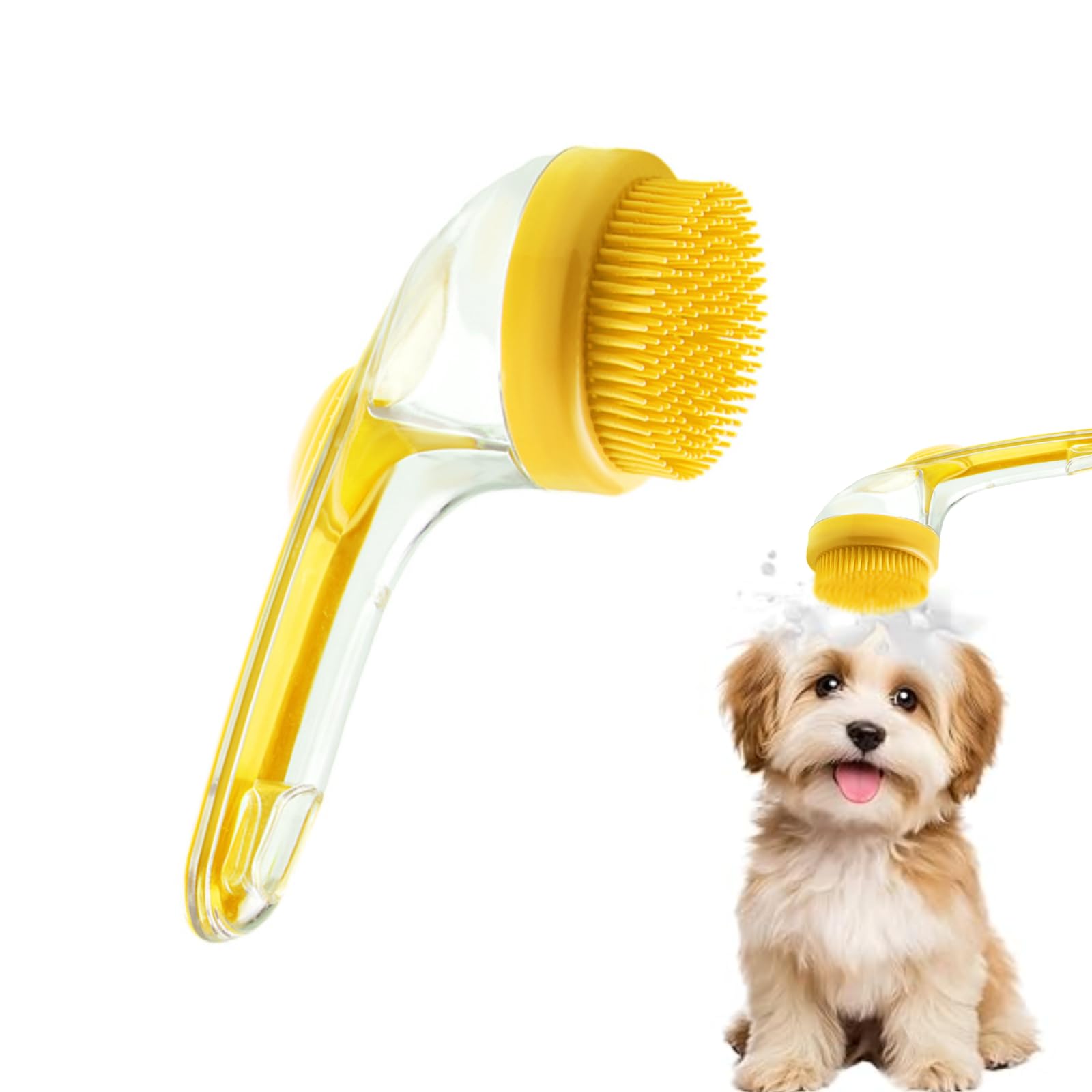 Dog Bath Brush, 2 in 1 Pet Grooming Bath Massage Brush with Soap and Shampoo Dispenser Soft Silicone Bristle Dog Scrubber for Lo