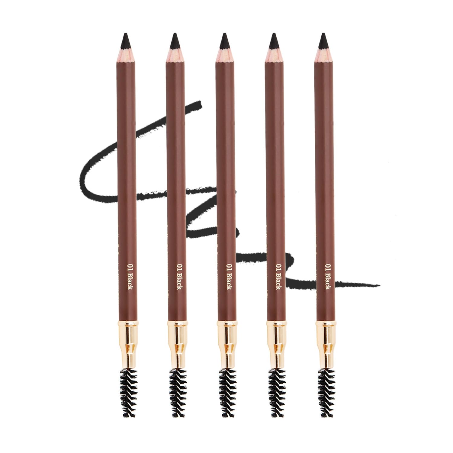 Eyebrow Pencil Longlasting Waterproof Durable Automaric Liner Eyebrow 5 Colors To Choose (5Pcs, 1# Black)