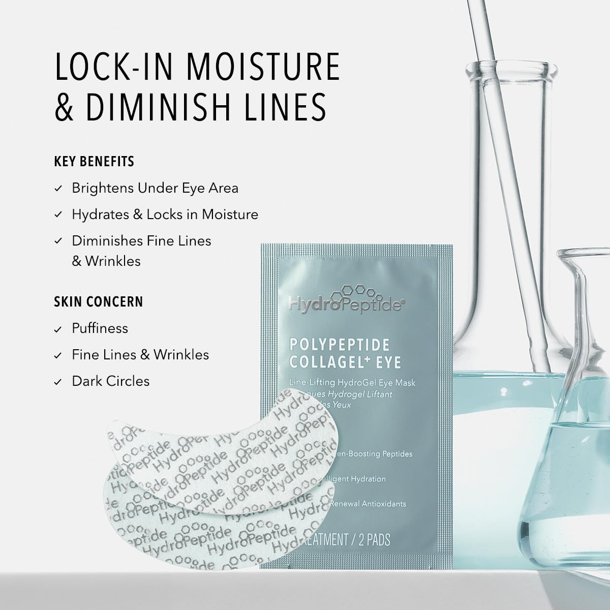 Hydropeptide Polypeptide Collagel Eye Masks, Line-Lifting Hydrogel, Firmer Appearance And Hydration, 8 Treatments