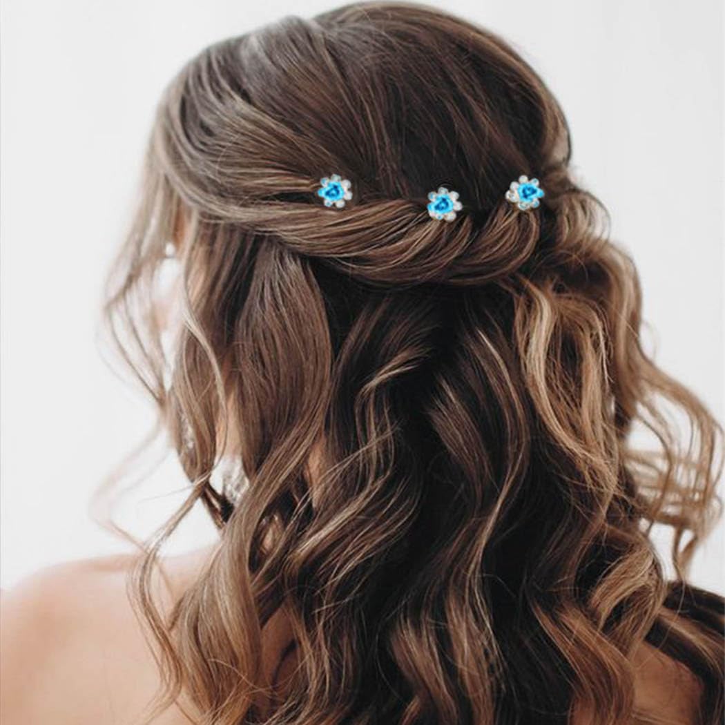 Bartosi Flower Bride Wedding Hair Clips Blue Flower Hair Pins Bridal Hair Pieces Hair Accessories for Women and Girls (Pack of 5