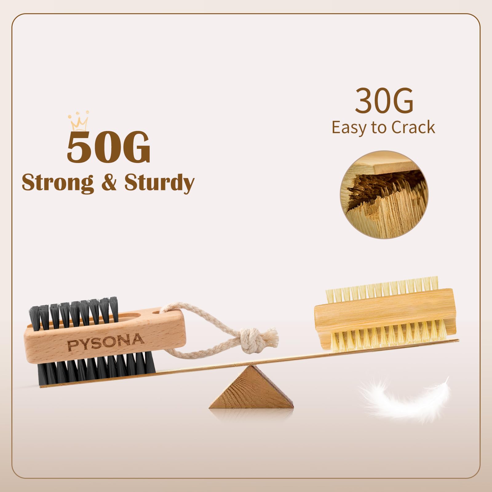 Pysona 2 Pack Nail Brush For Cleaning Fingernails Wooden Nail Scrub Brushes Fingernail Brush For Cleaning Toes And Nails, Two-Si