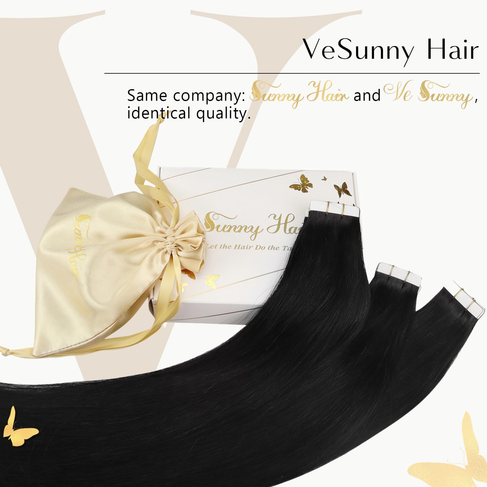 Ve Sunny Tape On Hair Extensions Black Hair Extensions Tape In Human Hair #1 Jet Black Seamless Tape In Hair Extensions For Wome