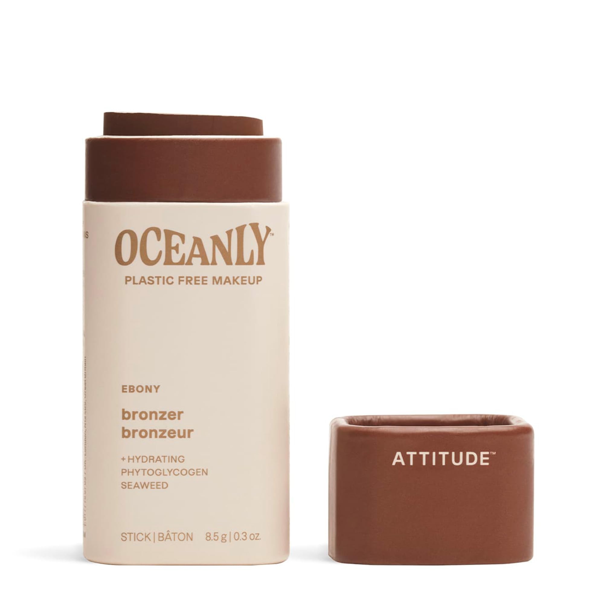 ATTITUDE Oceanly Lightweight Bronzer Stick, Titanium Dioxide-Free, EWG Verified, Plastic-Free, Vegan & Cruelty-free Makeup, Ebon