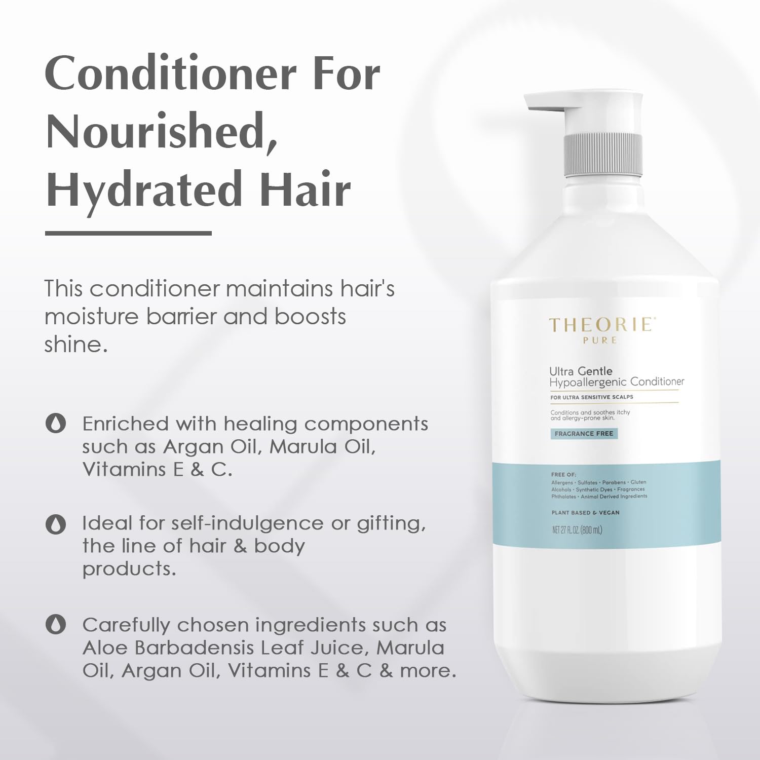 Theorie Pure Collection Hypoallergenic Conditioner -Plant-Based & Vegan - For Soothes Itchy & Allergy Prone Skin - Fragrance-Fre