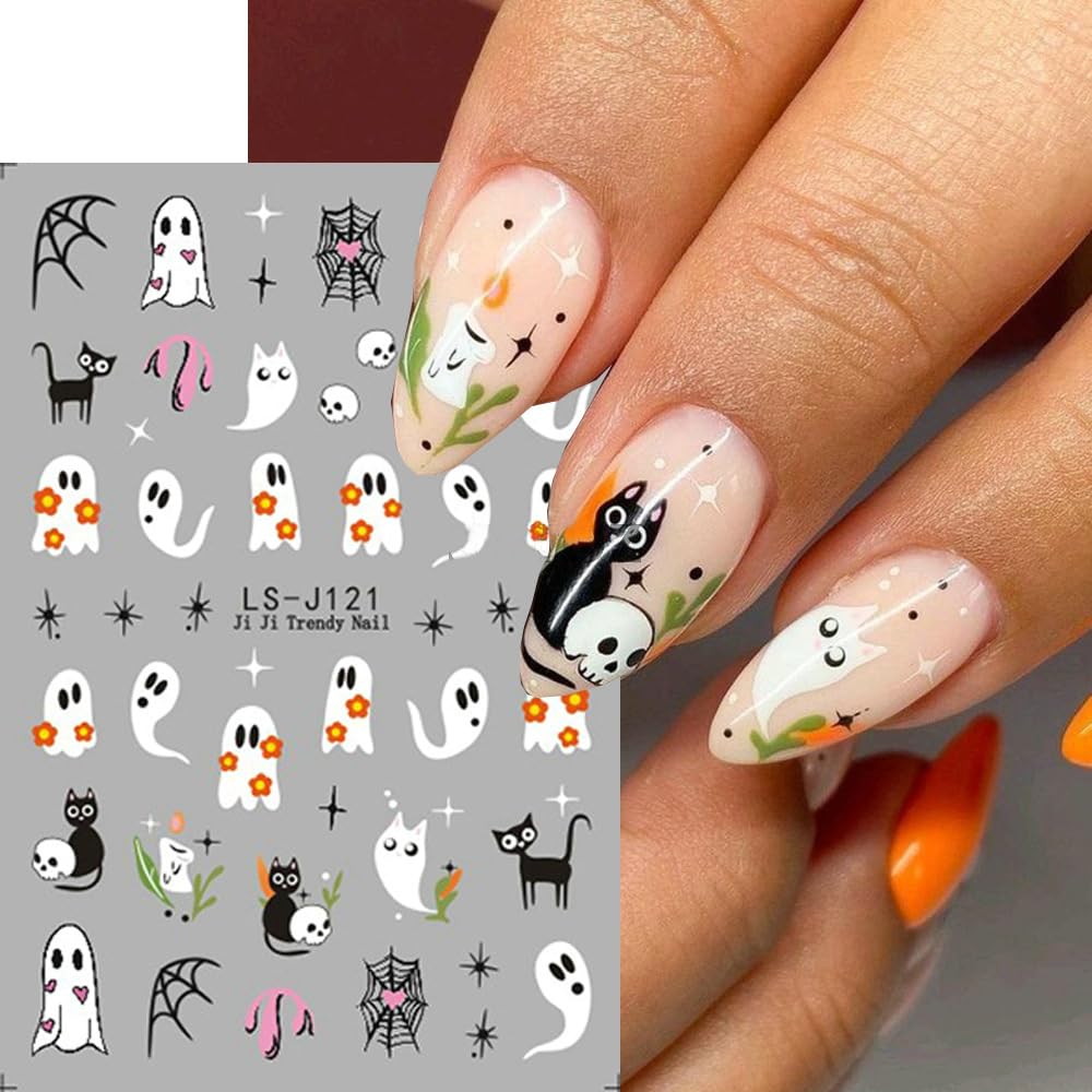 Halloween Nail Stickers For Nail Art, 6Cps Lovely Ghost Pumpkin Nail Art Stickers Decals Cat Bat Skull Spider Web Spider Hallowe