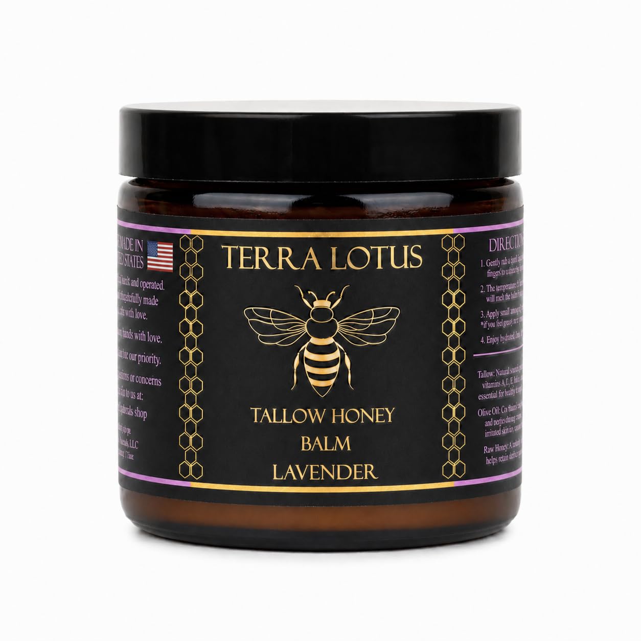 Terra Lotus Organic GrassFed Beef Tallow Balm (4 Oz, Lavender)