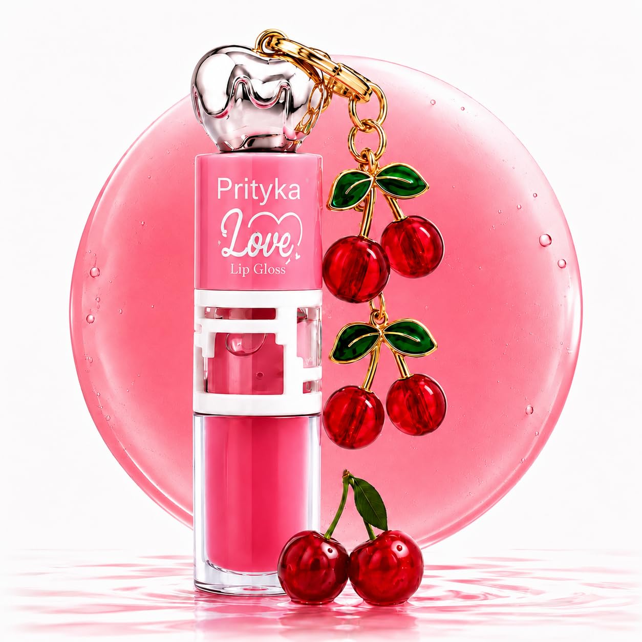 Viral Korean Lipgloss Trendy Cherry Keychain Design Gloss Lip Balm Cute Style High Shine Hydrating Non Sticky Lipstick LongLast