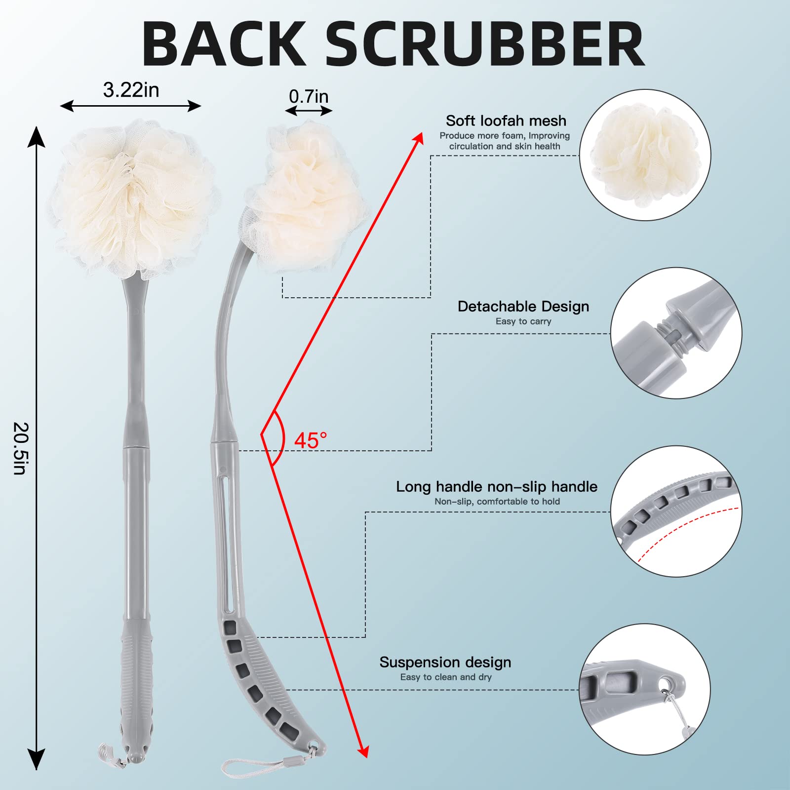 Loofah On A Stick, 20.5    Shower Sponge Loofah Back Scrubber, Exfoliation And Improved Skin Health, Back Loofah For Shower For