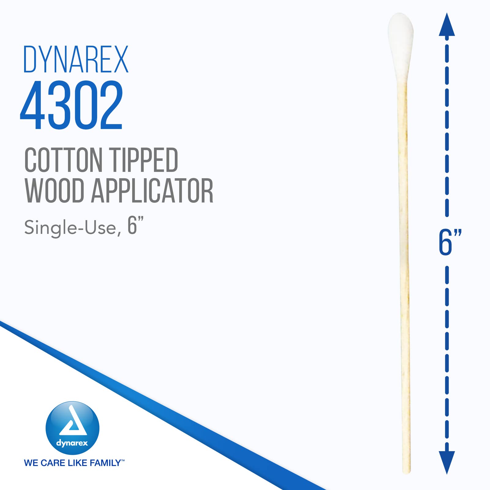 Dynarex 6-Inch Non-Sterile Cotton Tipped Applicators - Single-Use Wooden Cotton Tip Applicators for Wound Care, Topical Dressing