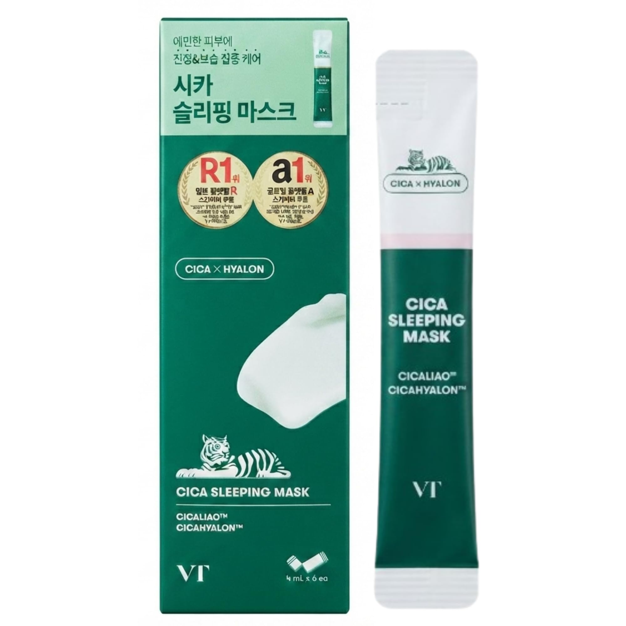 VT Cica Sleeping Mask, Hydrating Overnight Face Mask with Centella, 4ml x 6