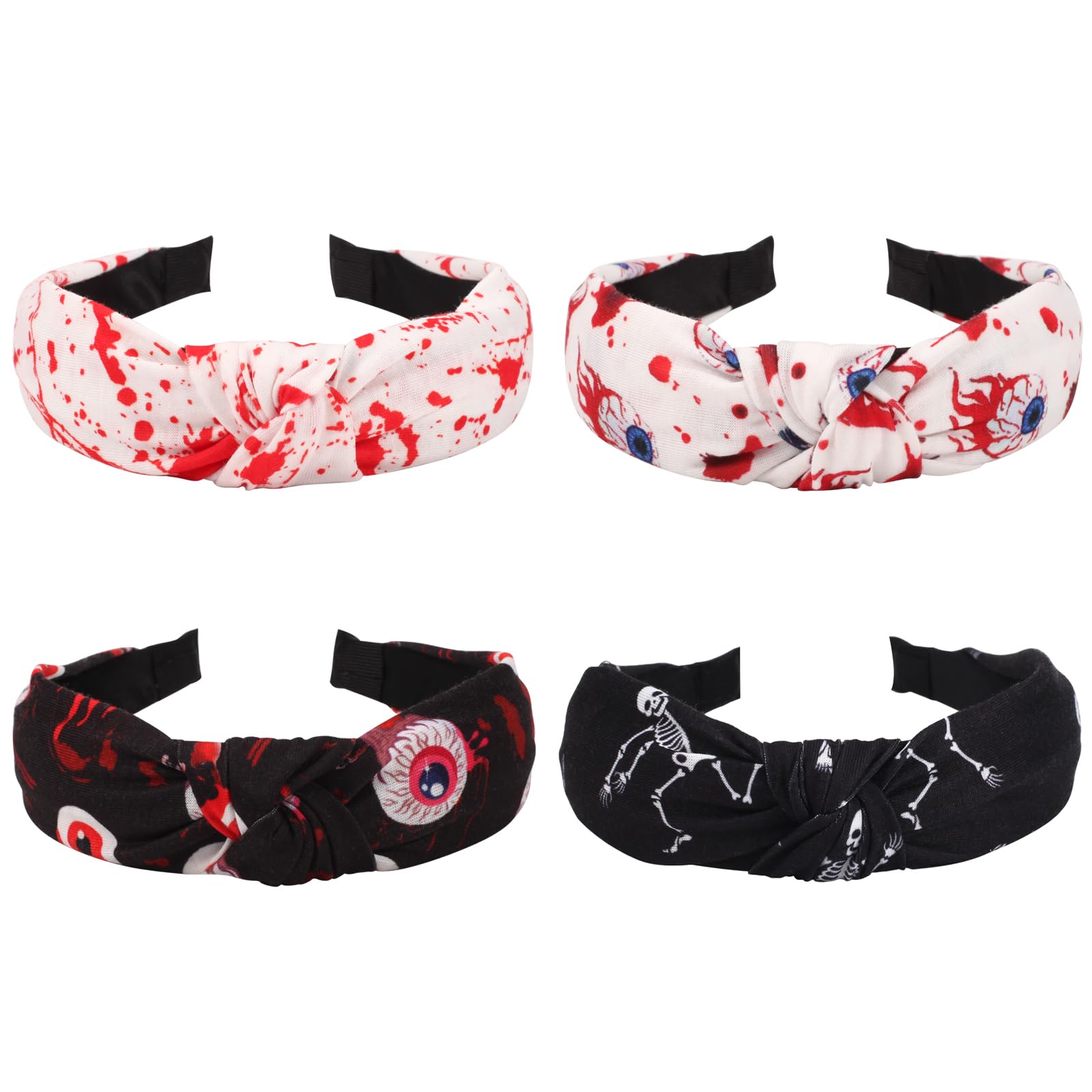 Ardorchid Spooky Headbands for Women Girls Halloween Horror Eyeball Blood Knot Headband Black White Skull Skeleton Ghost Hair Ac