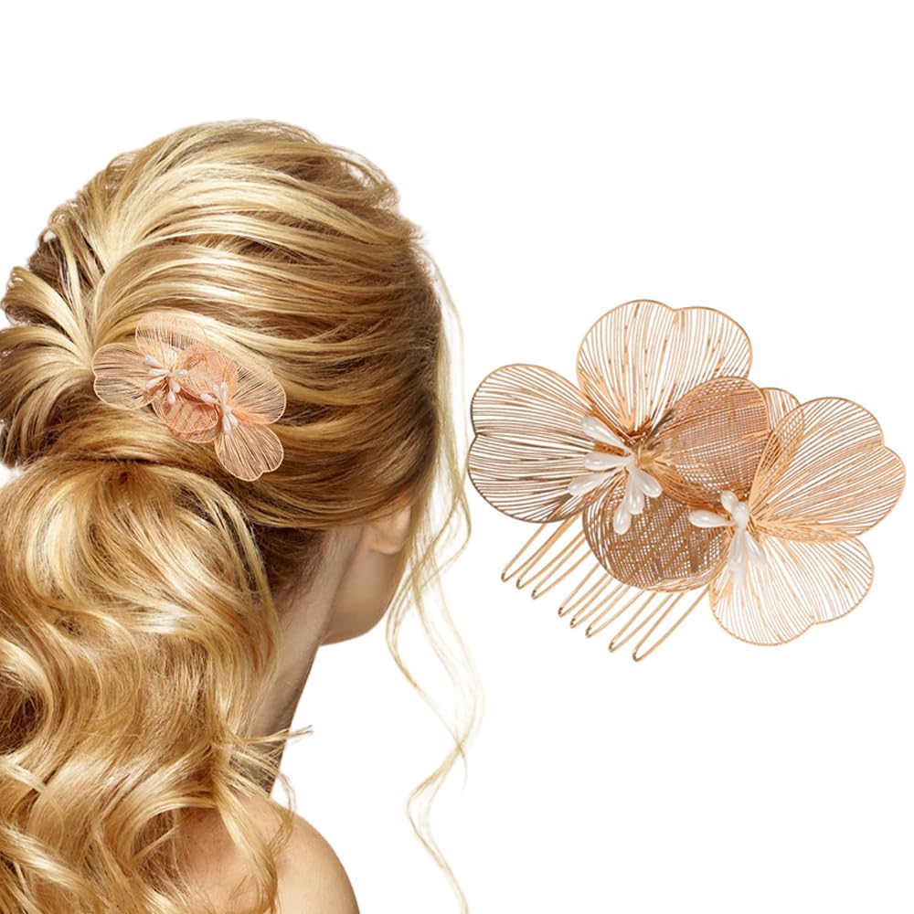 Gold Metal Flower Hair Comb Wedding Bridal Hair Side Combs Floral Hairpiece Decorative Flower Hair Accessories for Women Bridesm