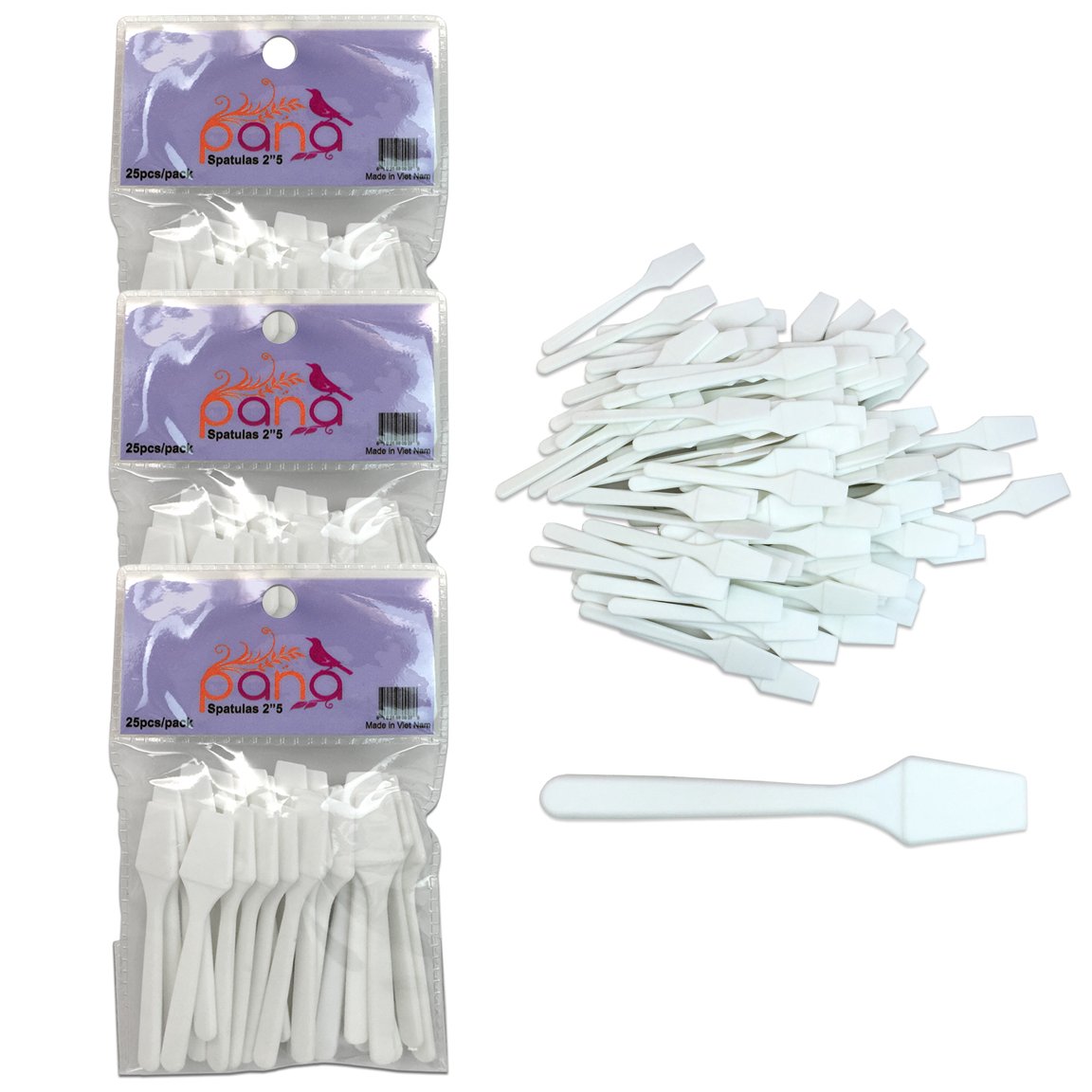 Beauticom Pana Brand (White Color) (3 Packs of 25pcs = 75 Pieces) Cosmetic Make Up Disposable Plastic 2.5 Spatulas Skin Care Fac