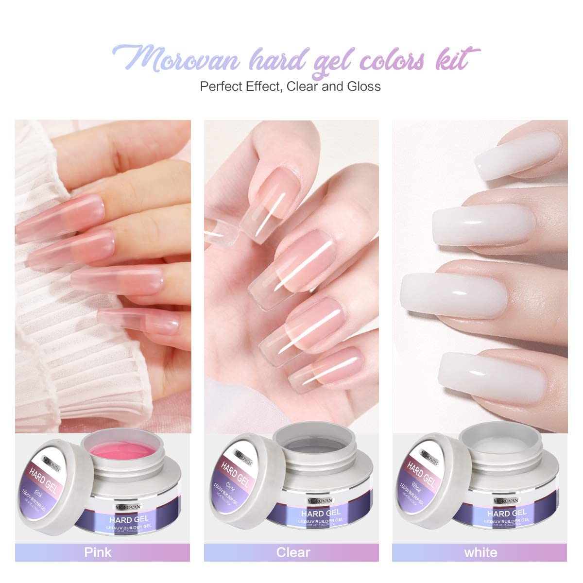 Morovan Builder Nail Gel For Nails 3 Colors 1Oz Led/U V Gels Clear Pink White Strengthen Nail Extension Gel Nail Art Manicure Se