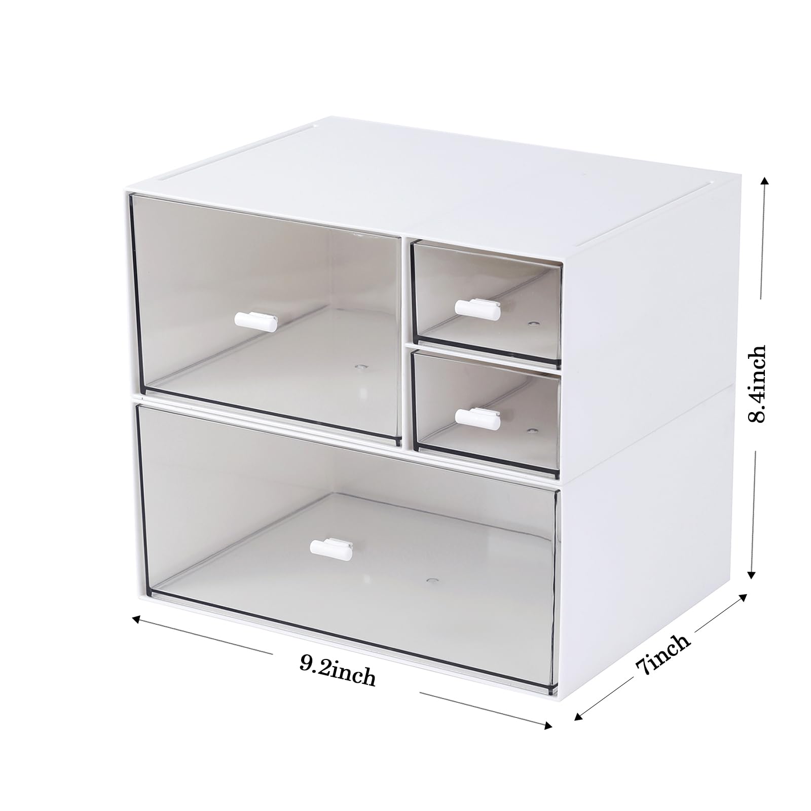 MILULUGO Desk Organizer - 4 Drawer Makeup & Cosmetics Storage Box, Plastic, White, Model G2G56/77