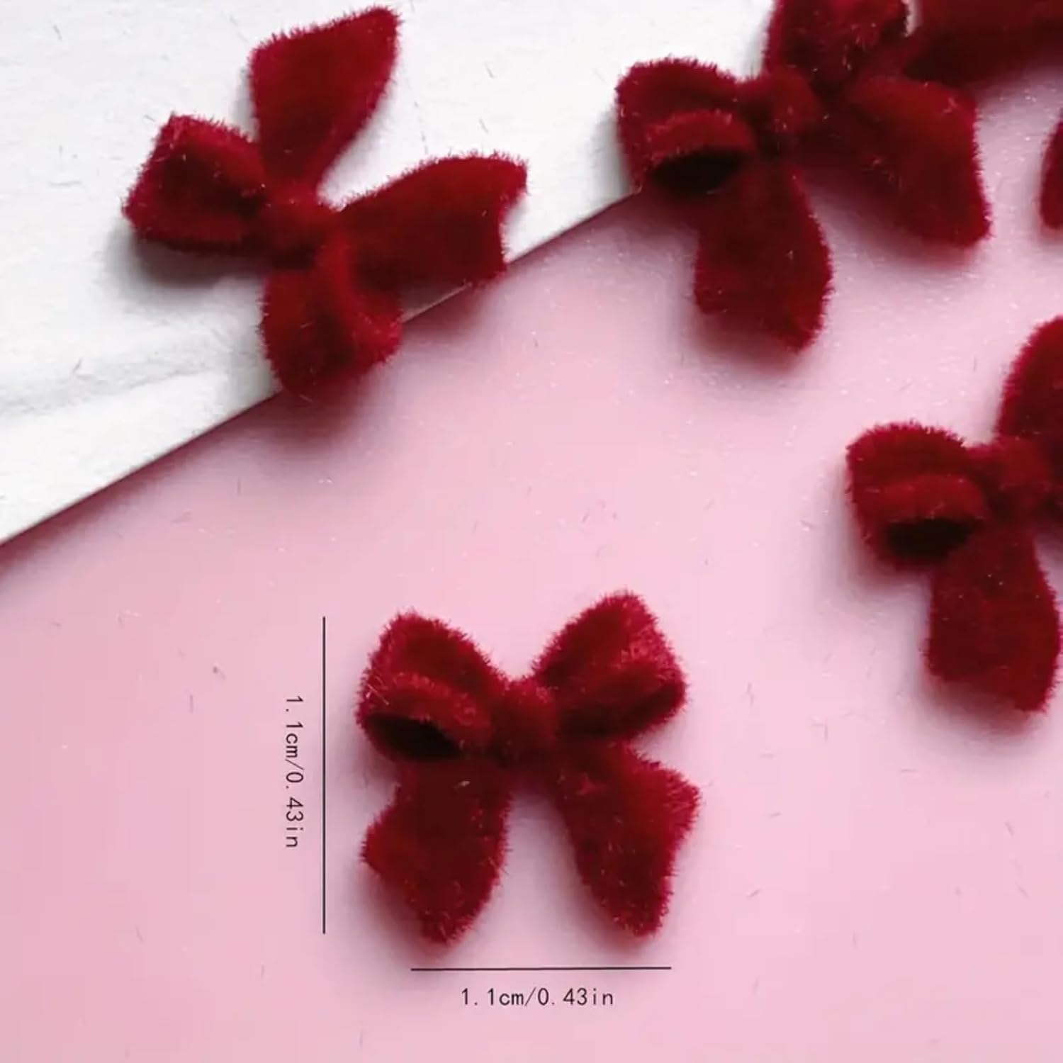 50Pcs Bow Nail Charms 3D Red Ribbon Bow Nail Art Charms Premium Velvet Flat Back Nail Designs Charms Cute Red Resin Bow Nail Art