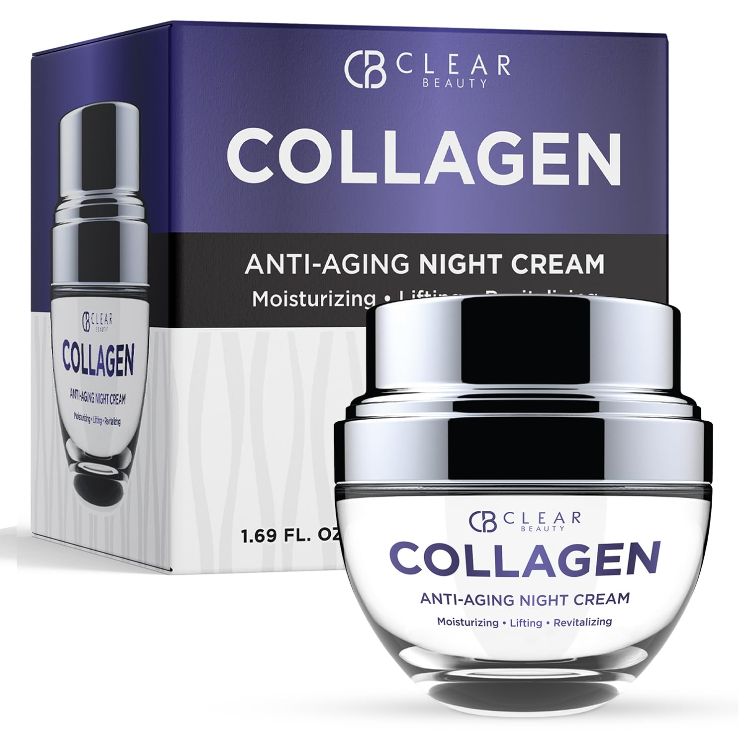 Clear Beauty Collagen Night Face Moisturizer - Dermatologist Tested, Reduces Wrinkles & Fine Lines, Hydrating, Anti-Aging Cream,