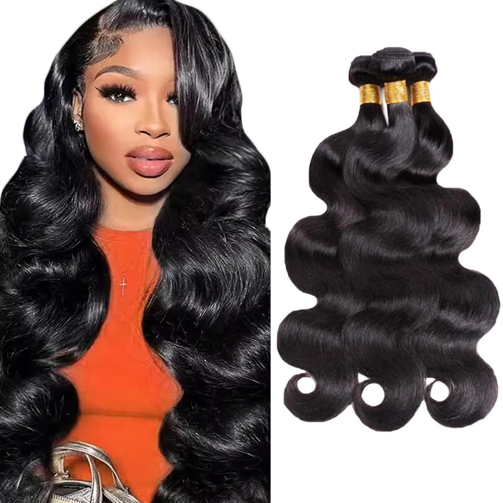 #1B Human Hair Bundles Body Wave Bundles Human Hair 14 16 18 Inch FuivJuix Unprocessed Brazilian Virgin Hair Natural Color Body 